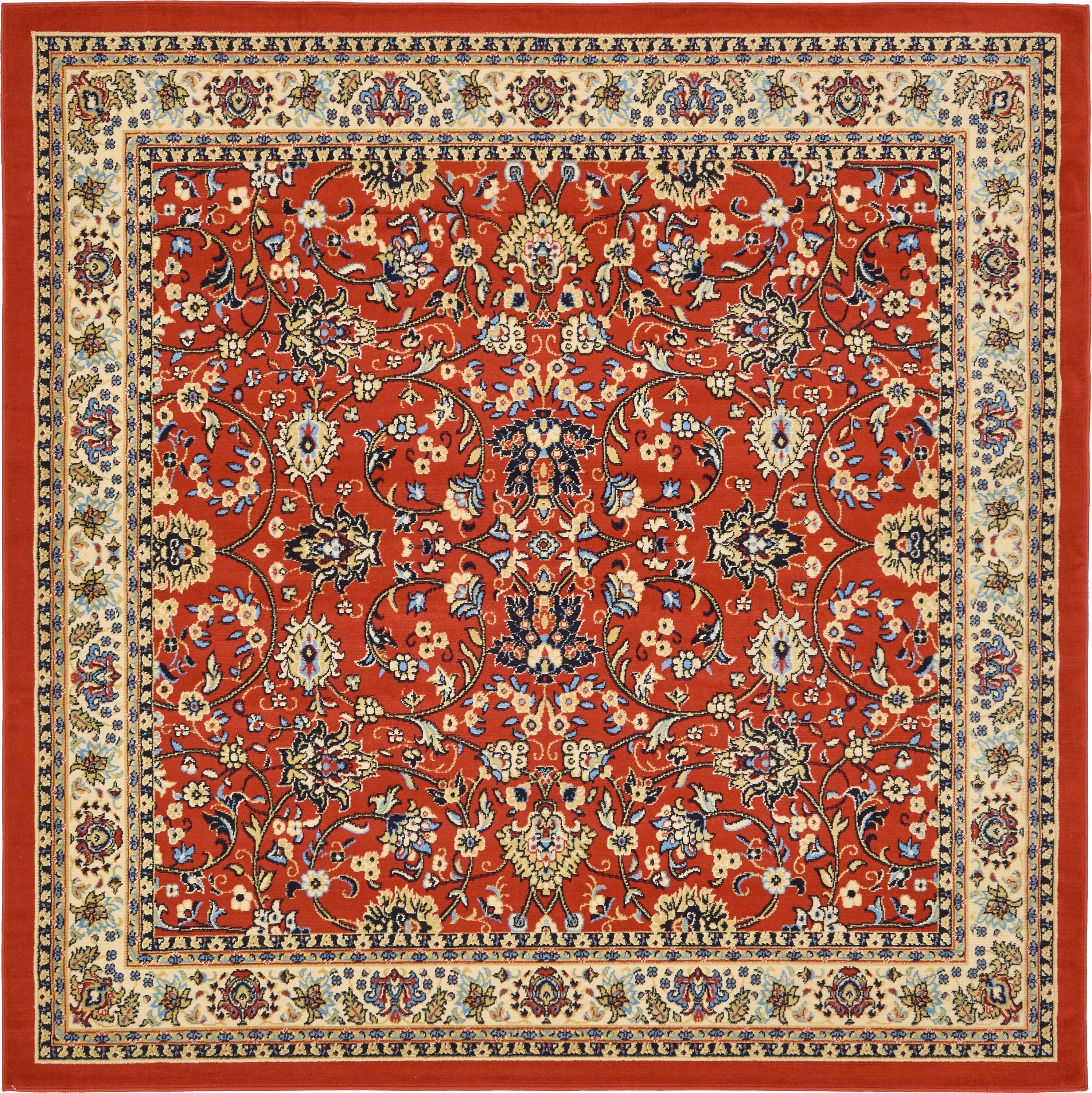 Unique Loom 3128773 Washington Sialk Hill 8 x 8 (ft) Loomed Polypropylene Terracotta/Ivory Square Indoor Floral/Botanical Vintage Area rug