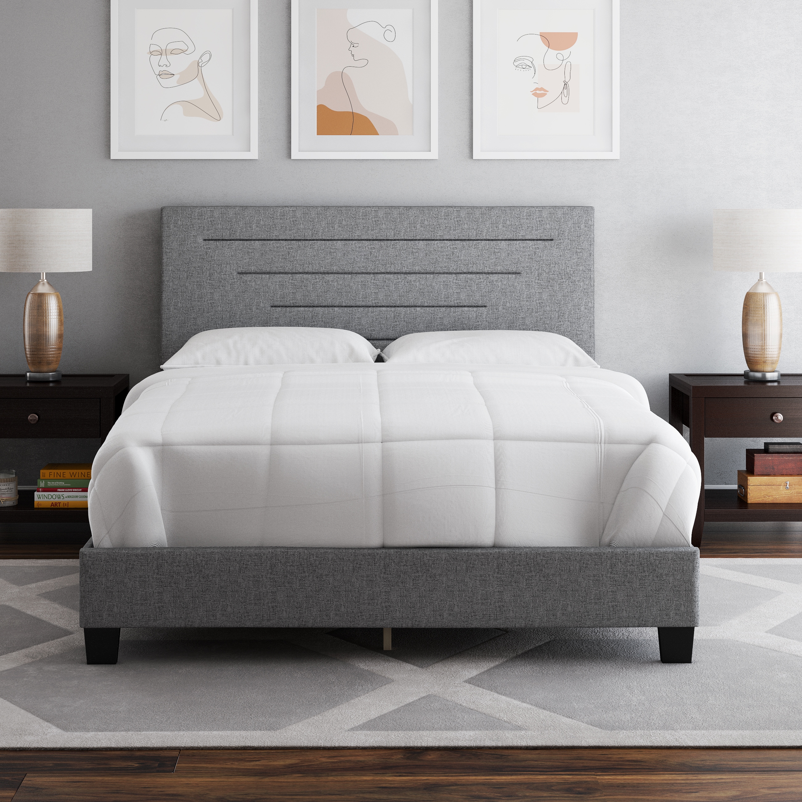 Boyd Sleep HC200703104 Cordoba Linen Upholstered Platform Bed Frame with Headboard- Sturdy 4 Slat wood Support System- Requires Box Spring or Foundation