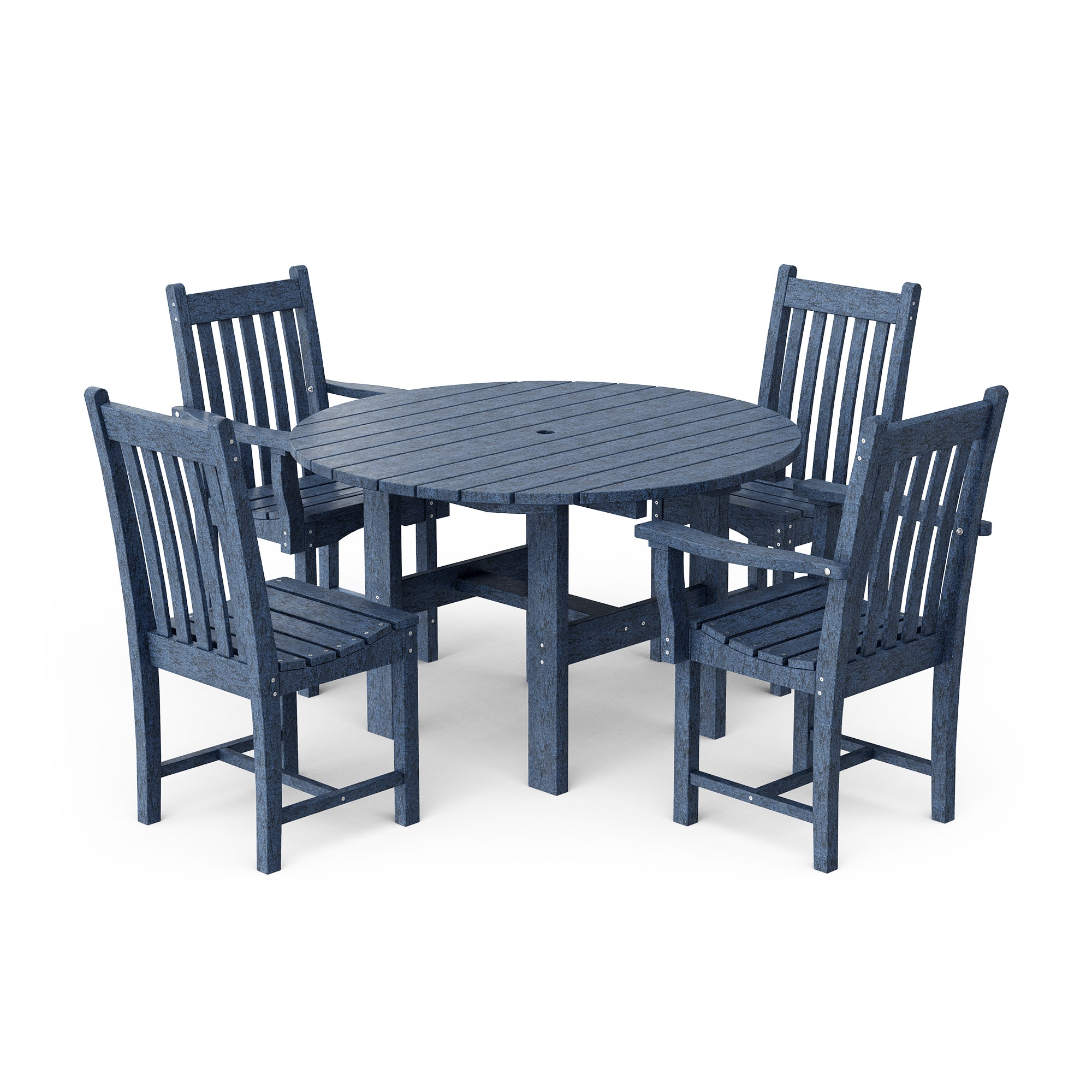 Wildridge LCC-283-PB Classic 46" Round 5 -Piece Patriot Blue Patio Dining Set Plastic Round Table with 4 Stationary Chairs