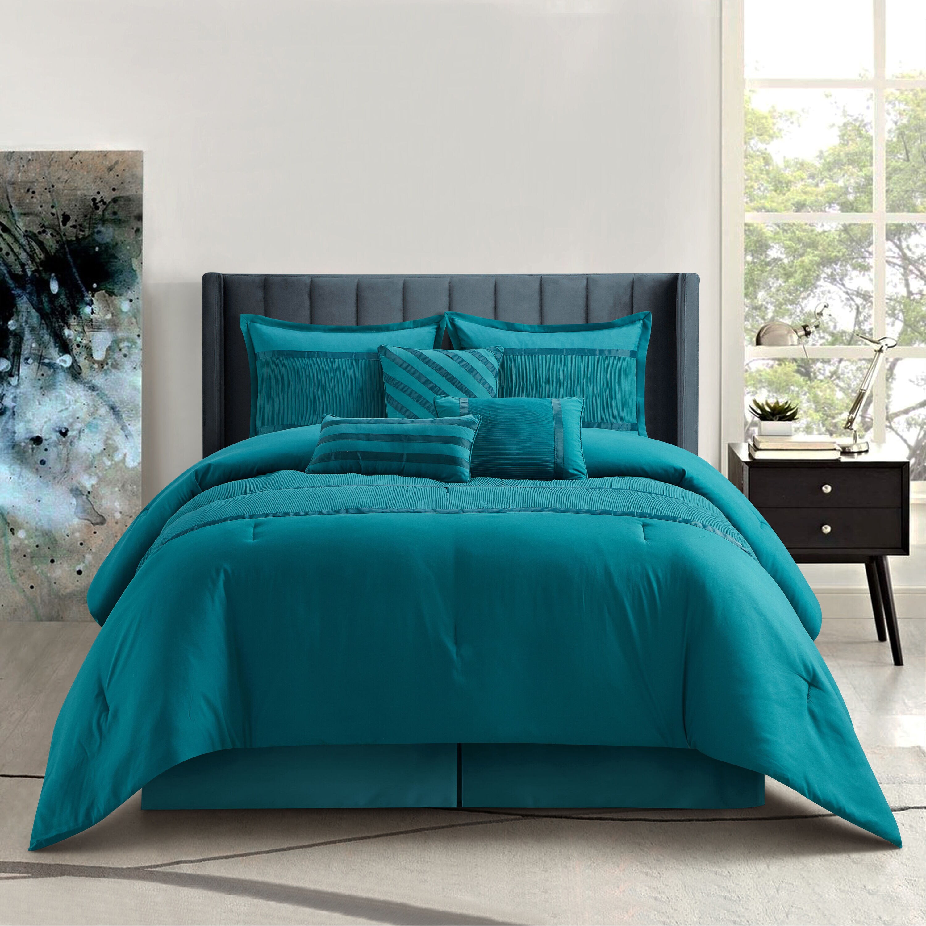 Nanshing 7-Piece Teal King Comforter Set in the Bedding Sets department ...