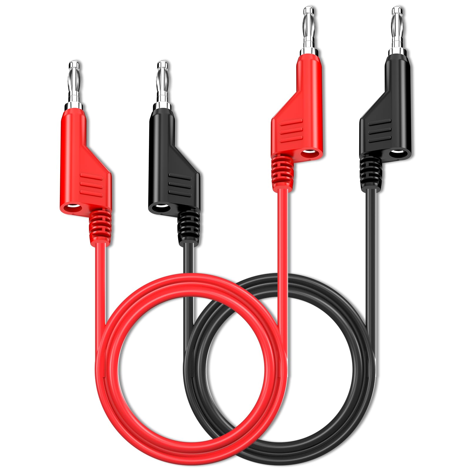 Aoibox  2 Piece Stackable 4mm Banana Plug Test Leads Soft Flexible Cable 1000V 15A 3 3 ft Red and Black