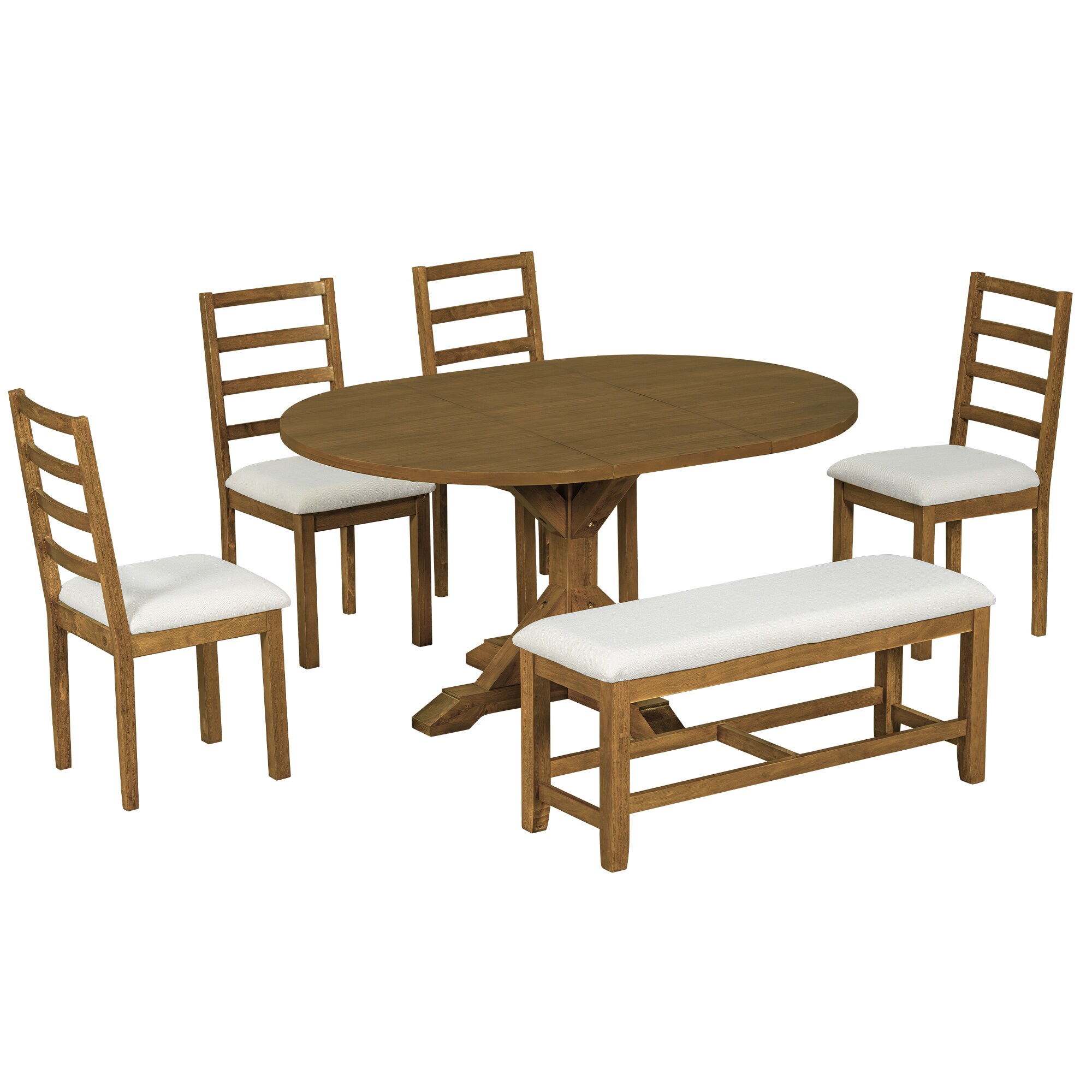 SINOFURN SYA010289BN Brown Rustic Dining Room Set with Round Table ( Seats 6 )