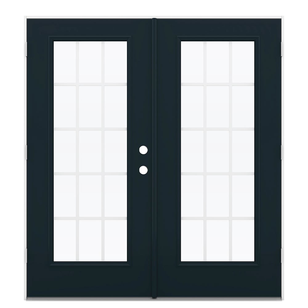 JELD-WEN LOWOLJW206000209 72-in x 80-in x 4-9/16-in Jamb Low-e Grilles Between The Glass Eclipse Steel French Right-Hand Outswing Double Patio Door