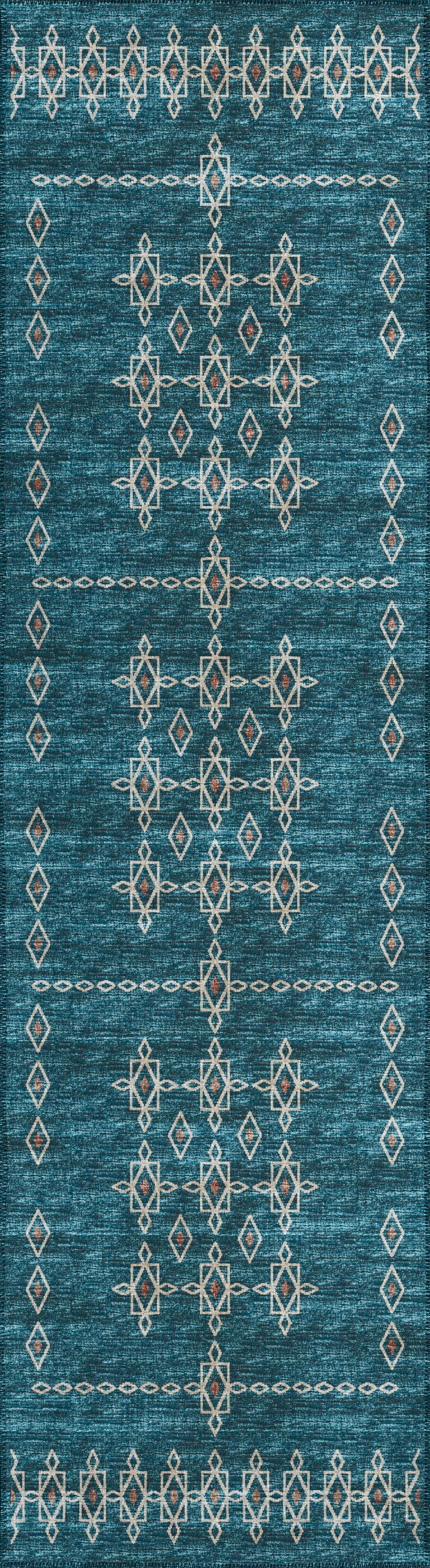 Addison Rugs AYU33BL2X8 Yuma 2 x 8 (ft) Chenille Blue Rectangular Indoor/Outdoor Geometric Oriental Machine washable Runner rug