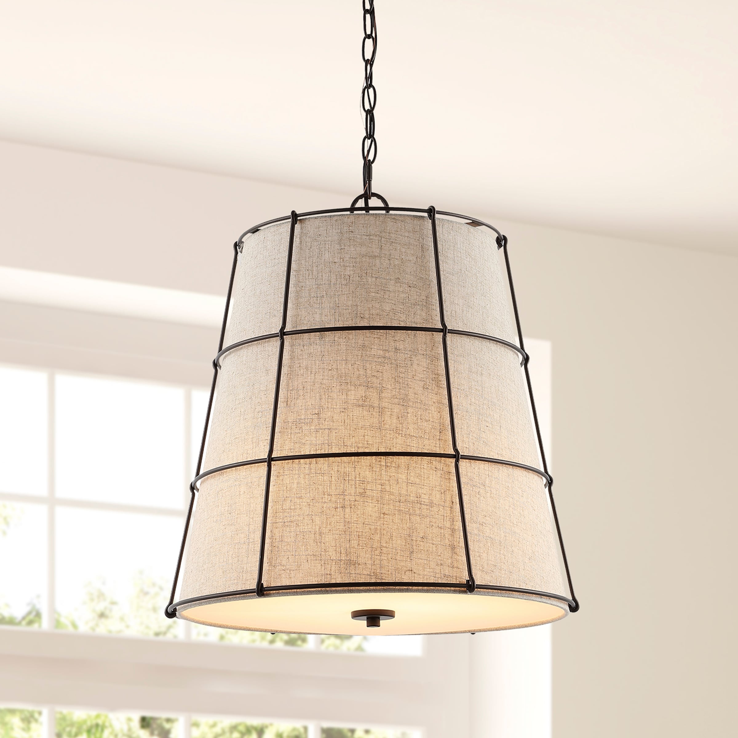 Silas 19" Black and Beige Rustic Farmhouse LED Pendant