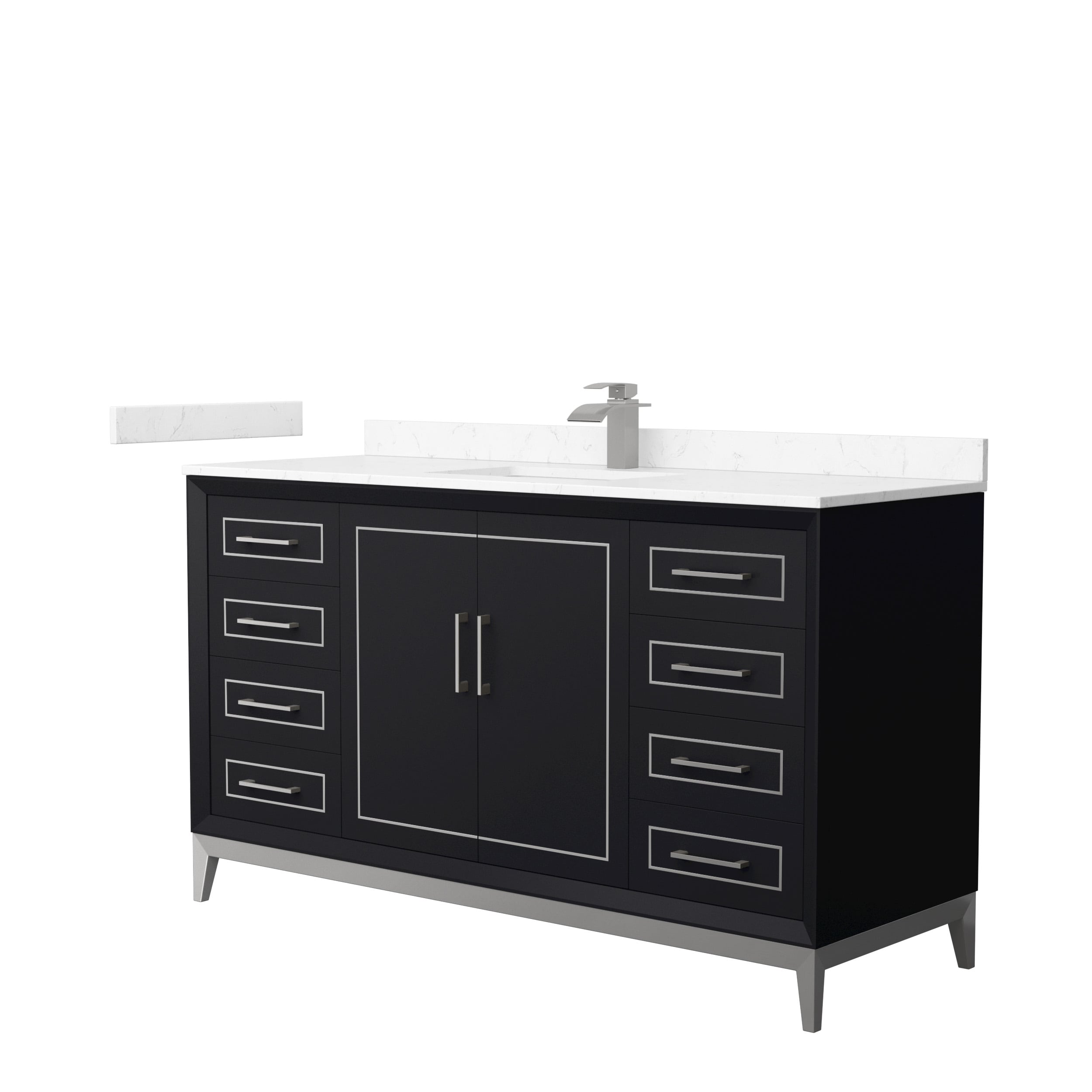 Wyndham Collection WCH515160SBKC2UNSMXX Marlena 60-in Black with Brushed Nickel Trim Undermount Single Sink Bathroom Vanity with Carrara Cultured Marble Top