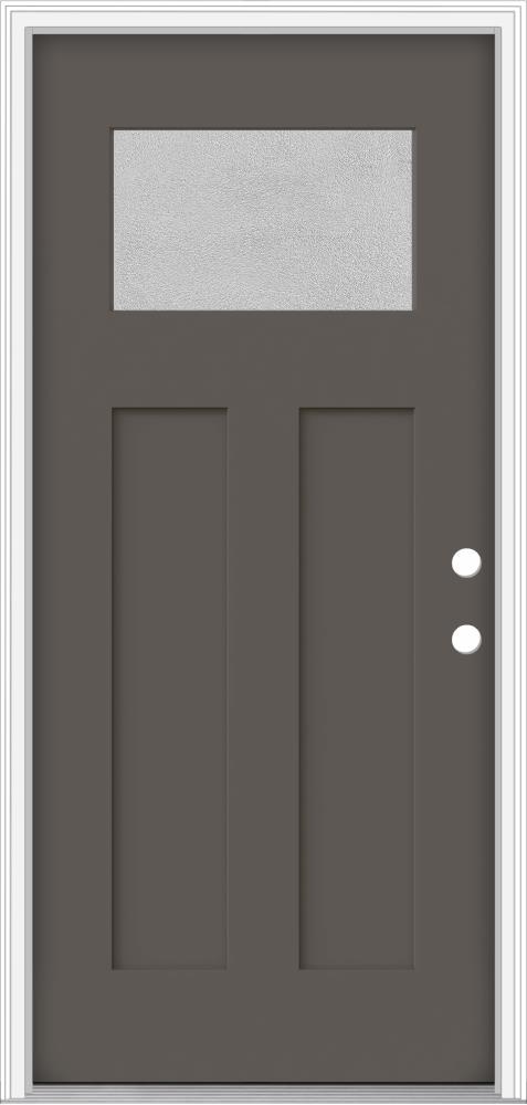 JELD-WEN LOWOLJW205800340 Microgranite 36-in x 80-in x 4-9/16-in Fiberglass Craftsman Left-Hand Inswing Timber Gray Painted Prehung Front Door with Brickmould Insulating Core