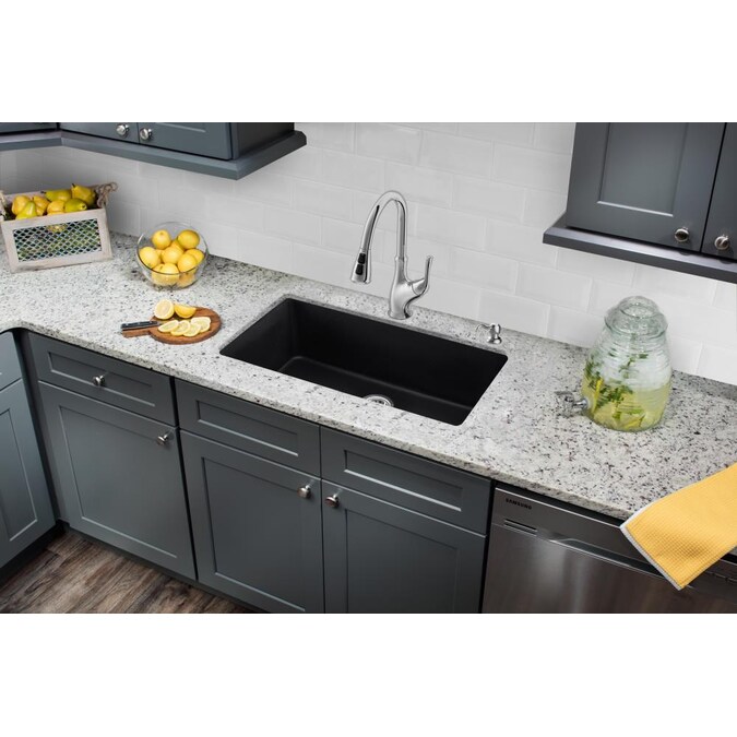 Superior Sinks Undermount 33 In X 18 46 In Onyx Black Single Bowl Kitchen Sink All In One Kit In The Kitchen Sinks Department At Lowes Com