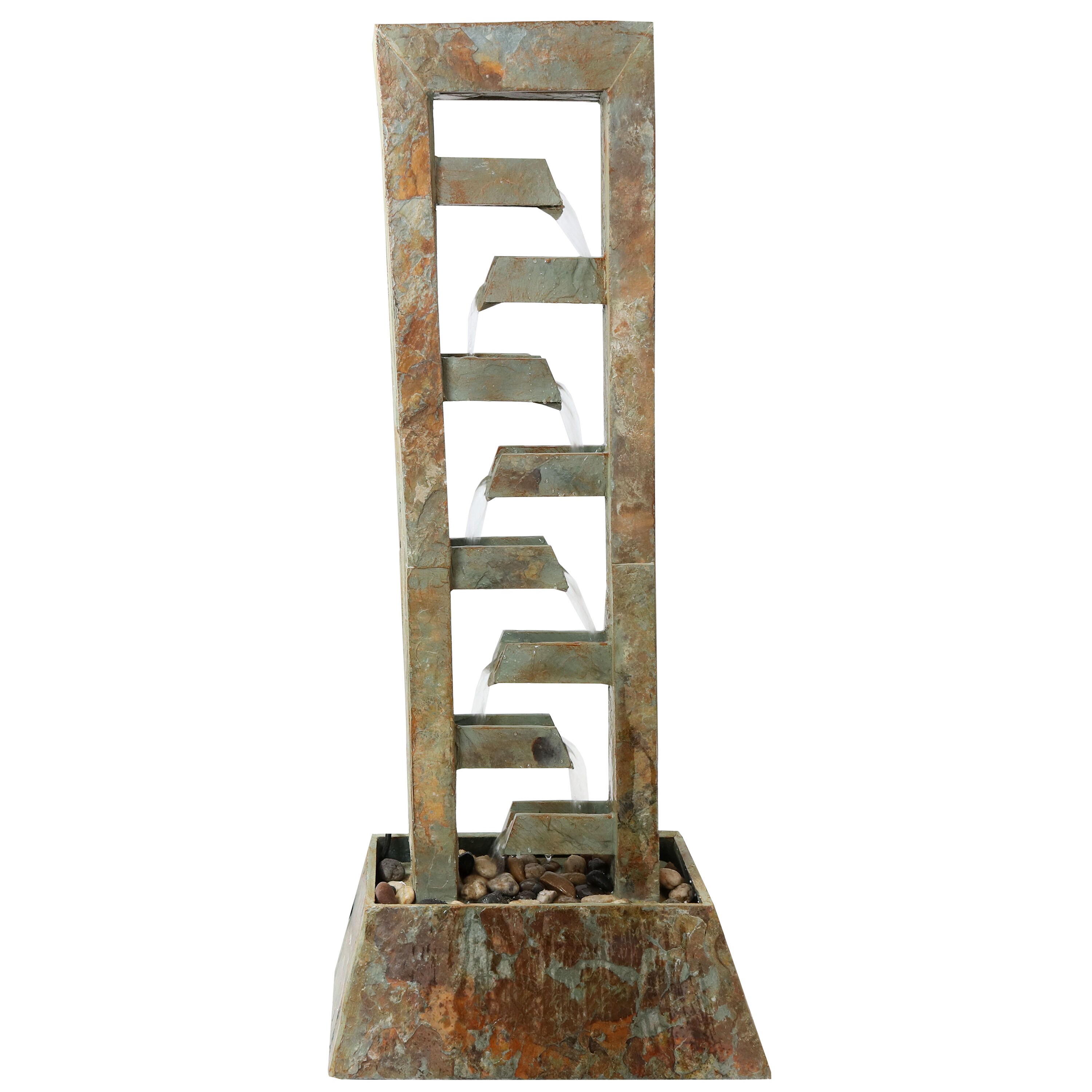Sunnydaze Decor GSI-806 49-in H Stone Tiered Outdoor Fountain Pump Included