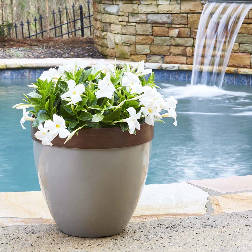Taupe High-Density Resin Outdoor Planter with Drainage Hole
