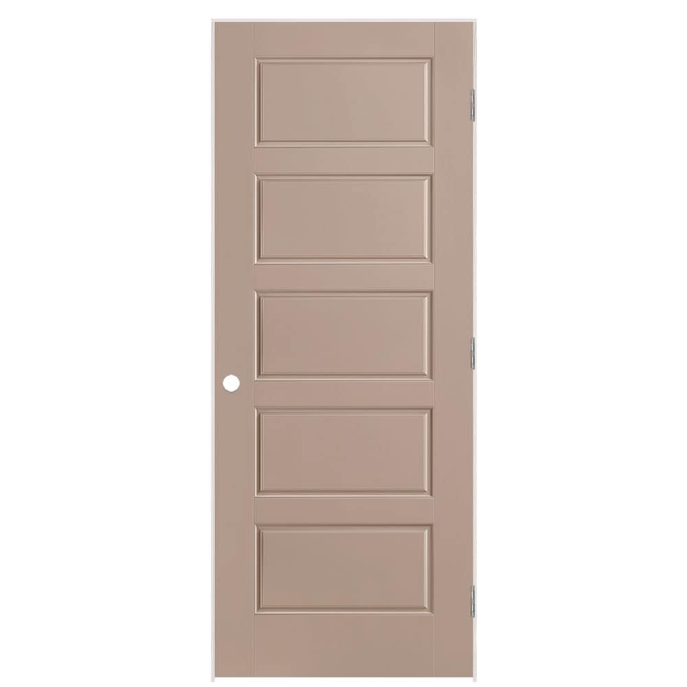 Masonite 1444655 32-in x 80-in Sandpiper Solid core 5-panel equal Left hand Smooth Prefinished Molded composite Flat Jamb Single Prehung Interior Door