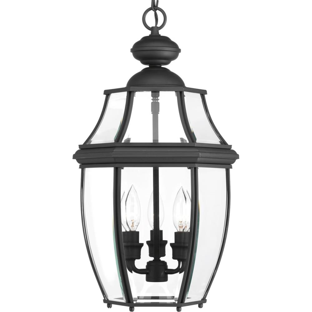 Progress Lighting P6533-31 New Haven 3 -Light Black Traditional Beveled glass Lantern Medium Indoor/Outdoor Hanging Pendant light
