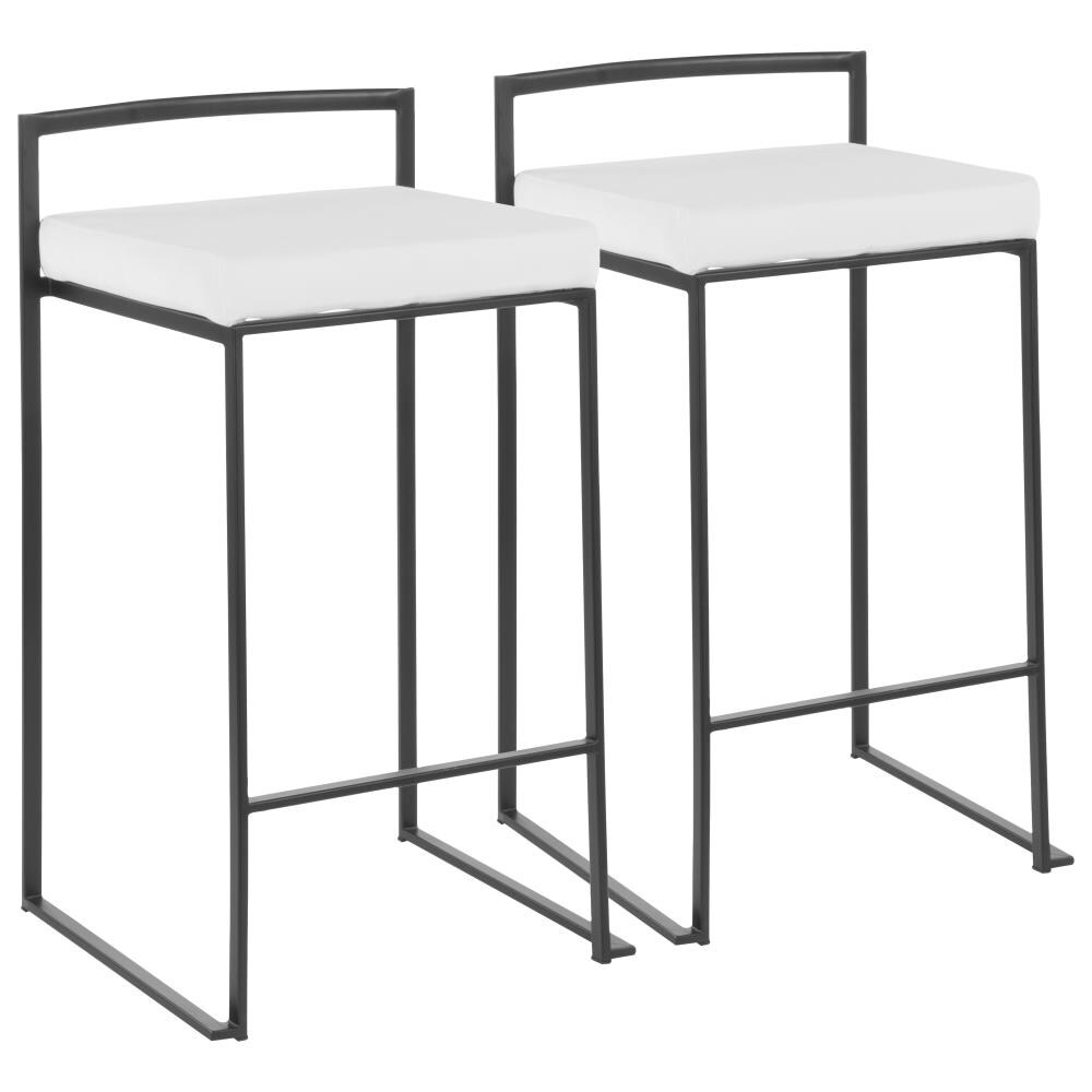 LumiSource B26-FUJI BK+VW2 Fuji Set of 2 Black Metal, White Velvet 31-in H Bar height Upholstered Stackable Metal Bar Stool