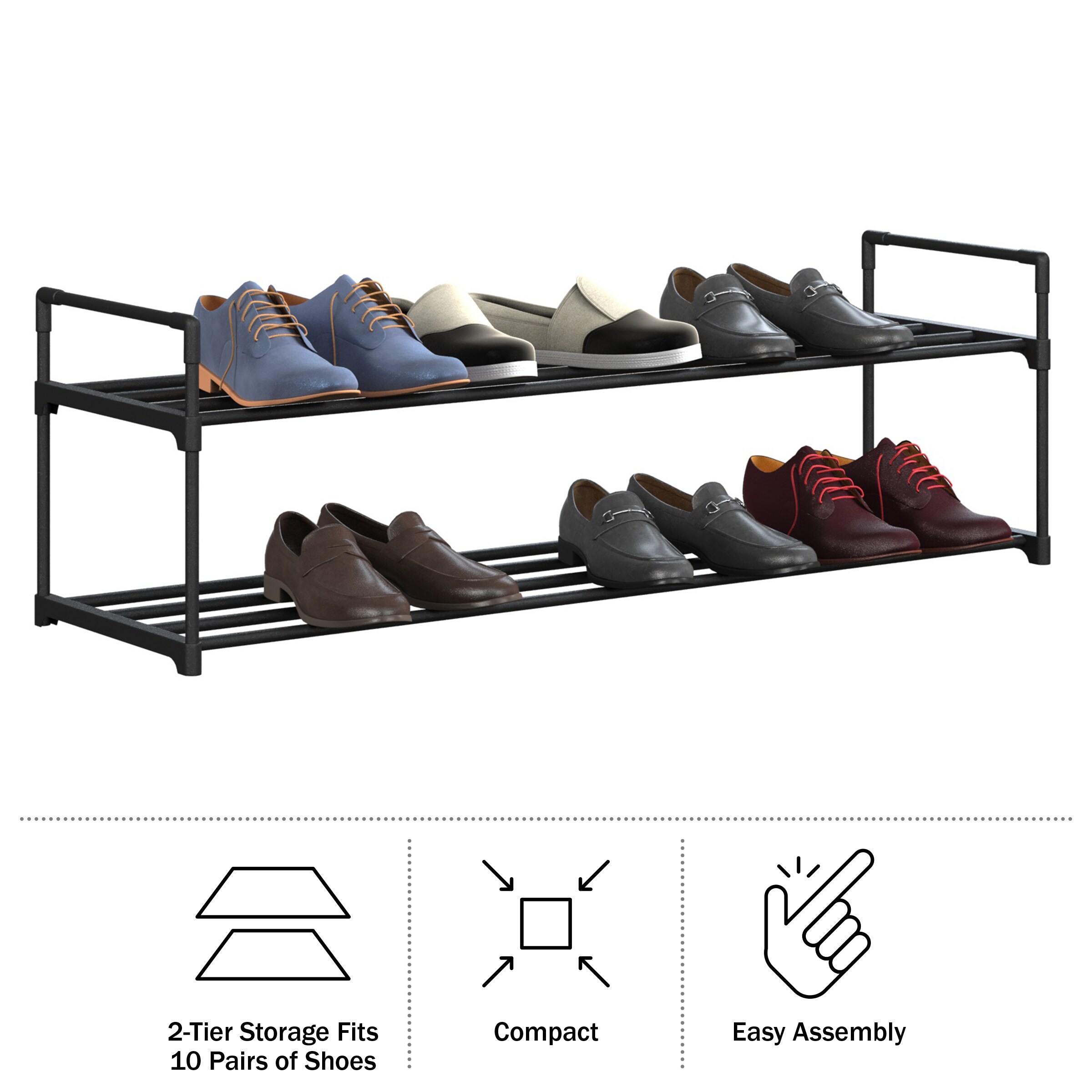 Home-Complete 2 Tier Shoe Rack for 10 Pairs Black