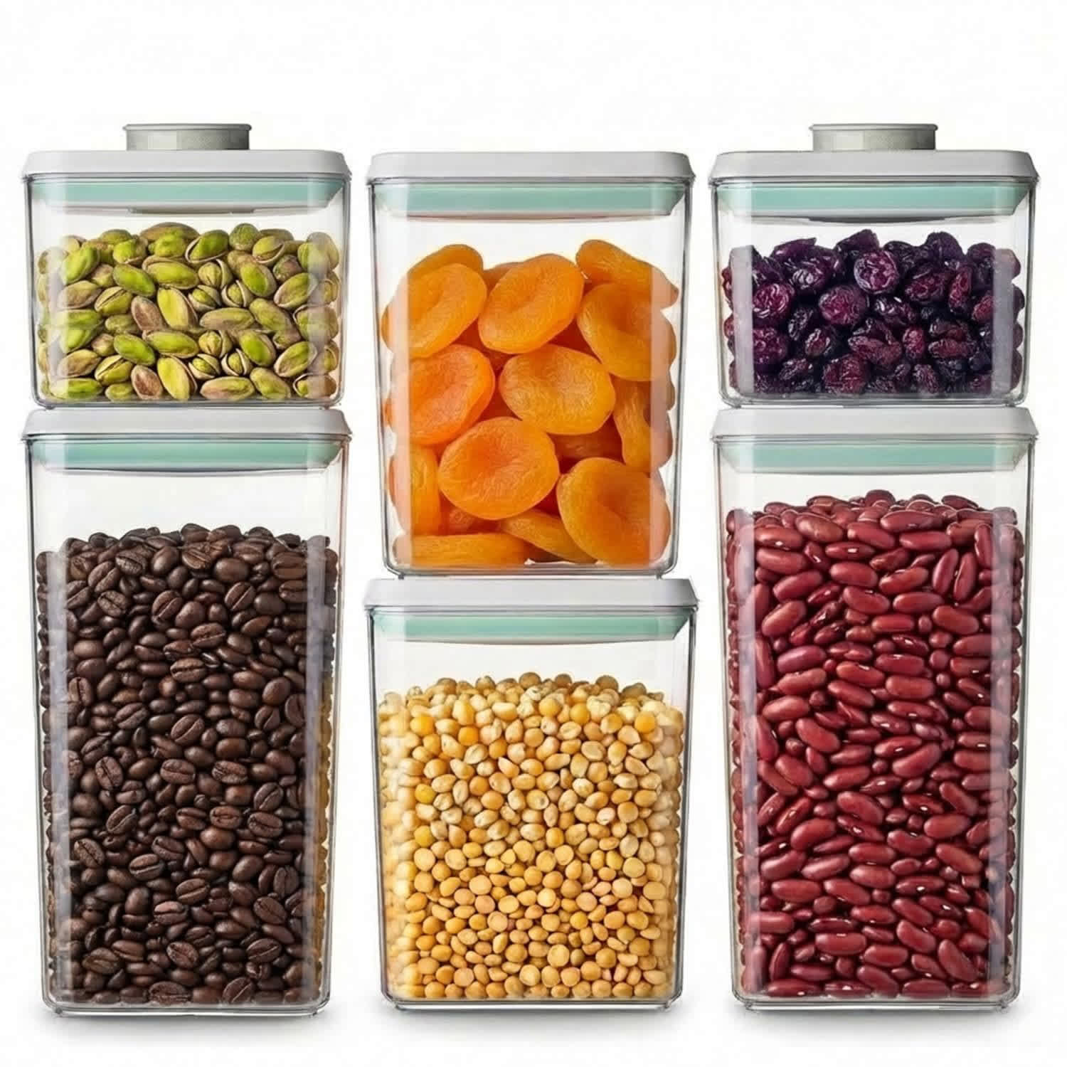 Aoibox  6 Piece Pop Lid Airtight Food Storage Container Set Stackable BPA Free AS Material One Button Opening for Kitchen Pantry 0.5 1.2 1.8 Quart