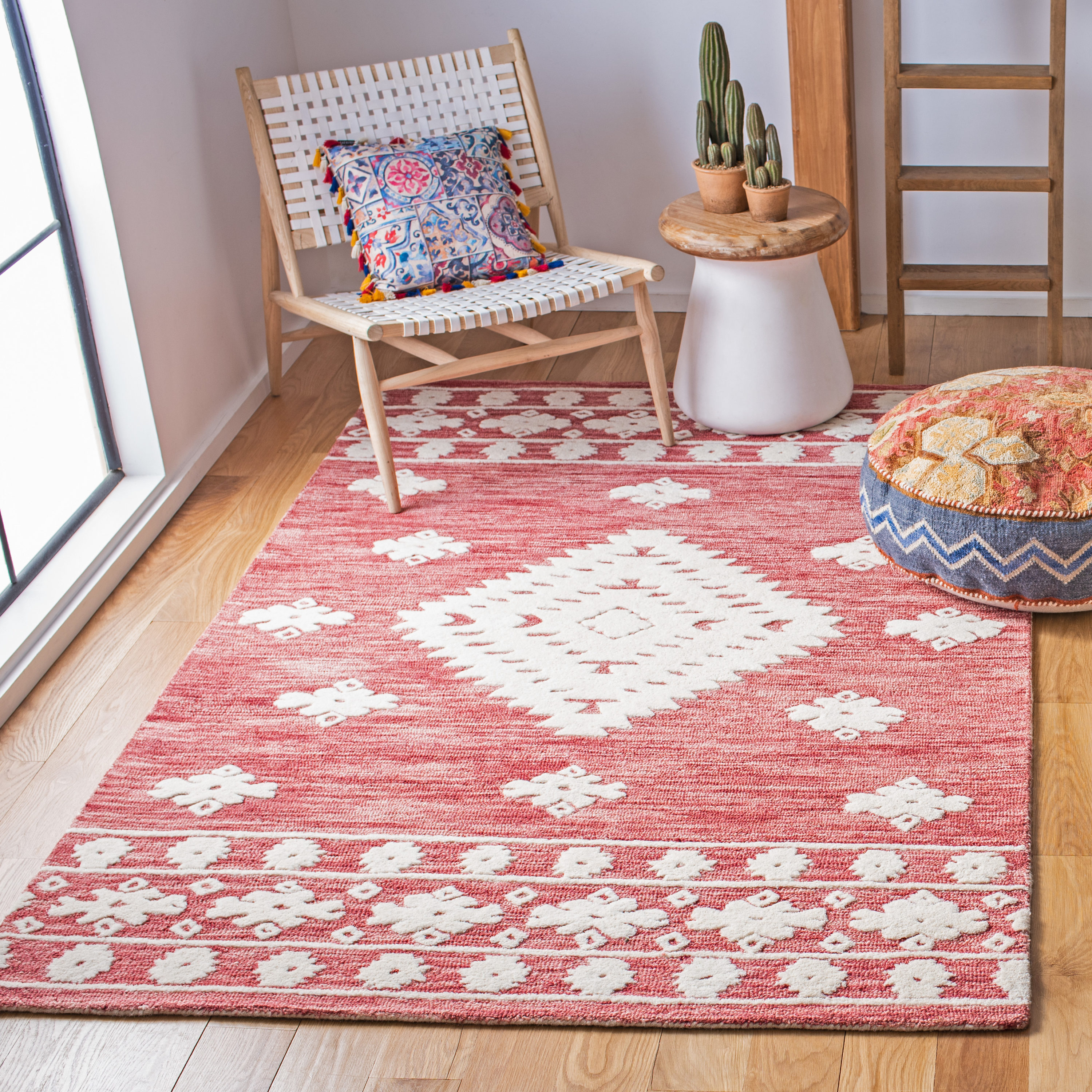 Ivory and Rust Handmade Tufted Wool Area Rug 9' x 12'