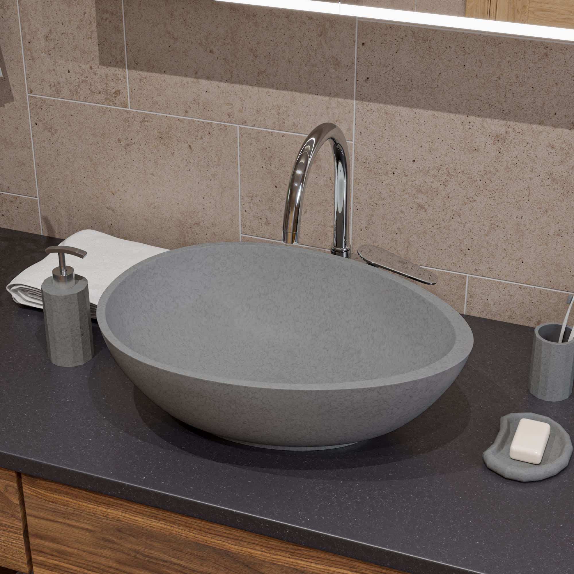 ALFI ABCO21O ABCO21O 21-in Solid Concrete Tear Drop Above Mount Vessel Sink