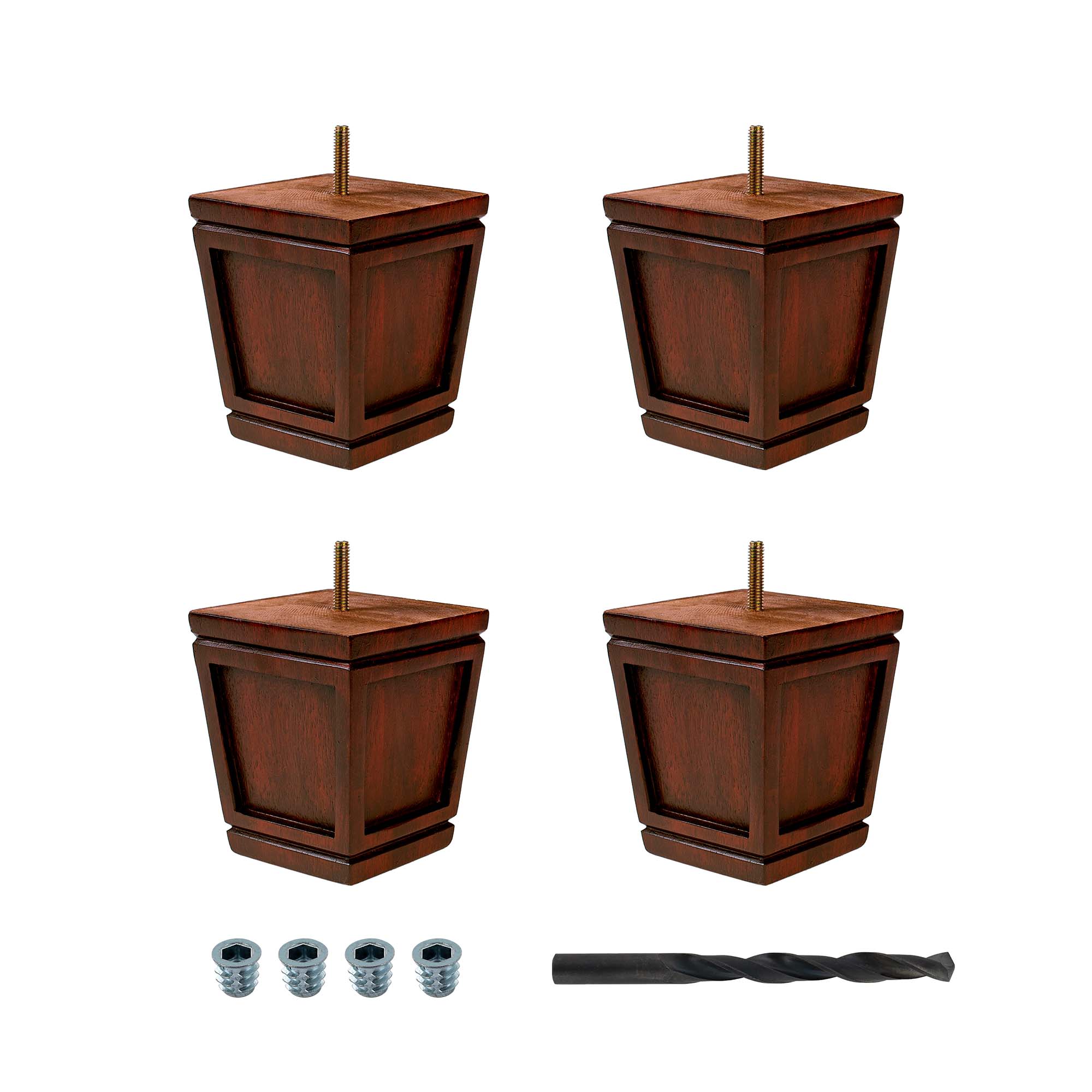 Espresso Rubberwood Square Bun Foot Sofa Legs, 4-Pack
