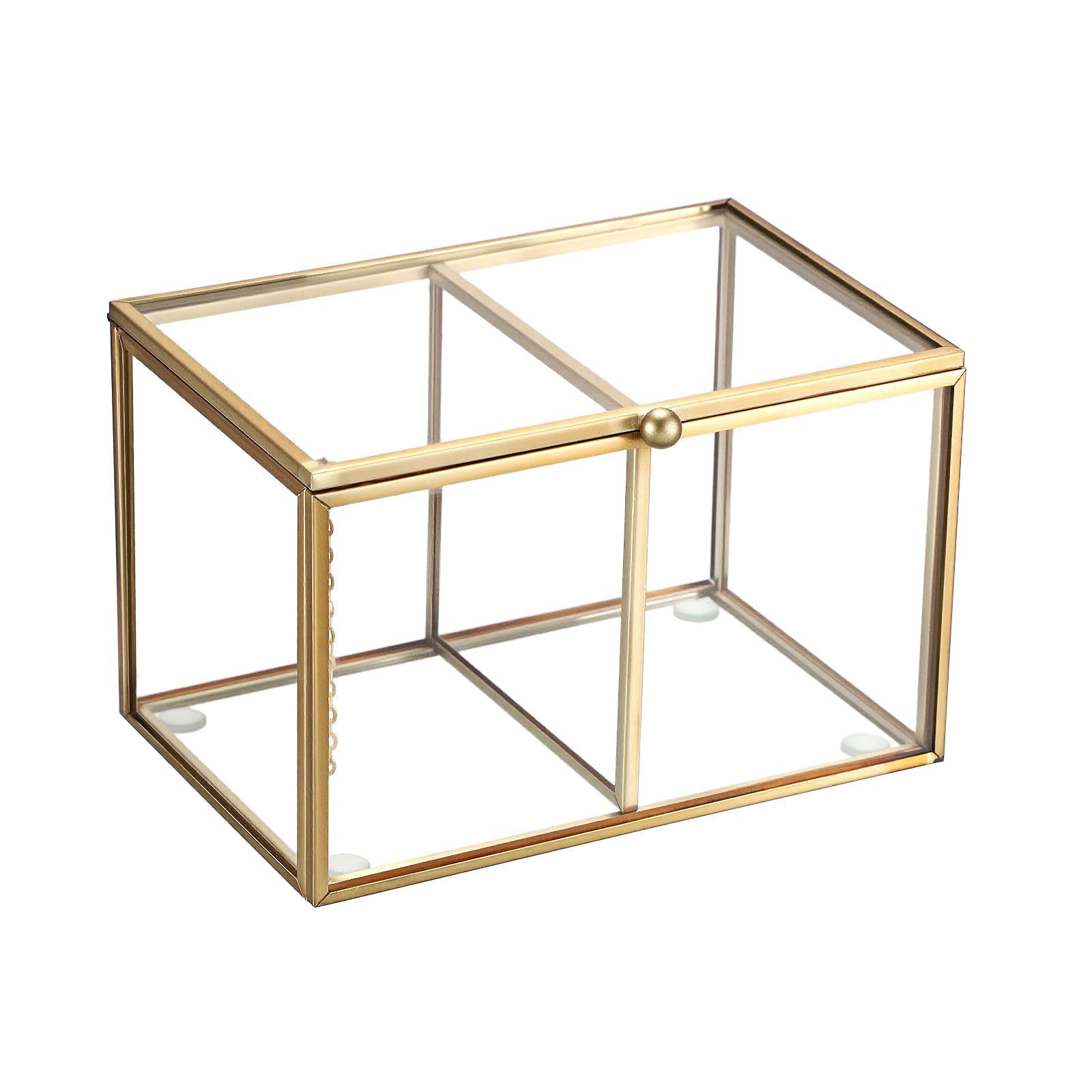 Aoibox 2 Slot Gold Frame Glass Cotton Swab Holder with Flip Lid and Chain Bathroom Vanity Organizer Container