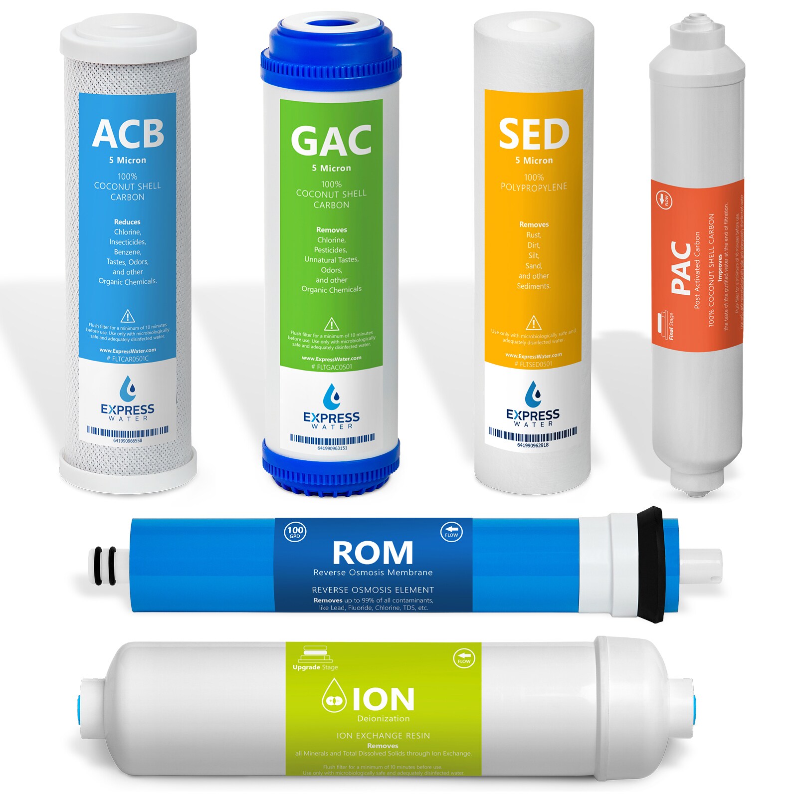 Express Water FLTSETDI0610QJ FLTSETDI0610QJ 6 Month Deionization RO Filter Set Reverse osmosis Under sink Replacement Filter 6 -Pack