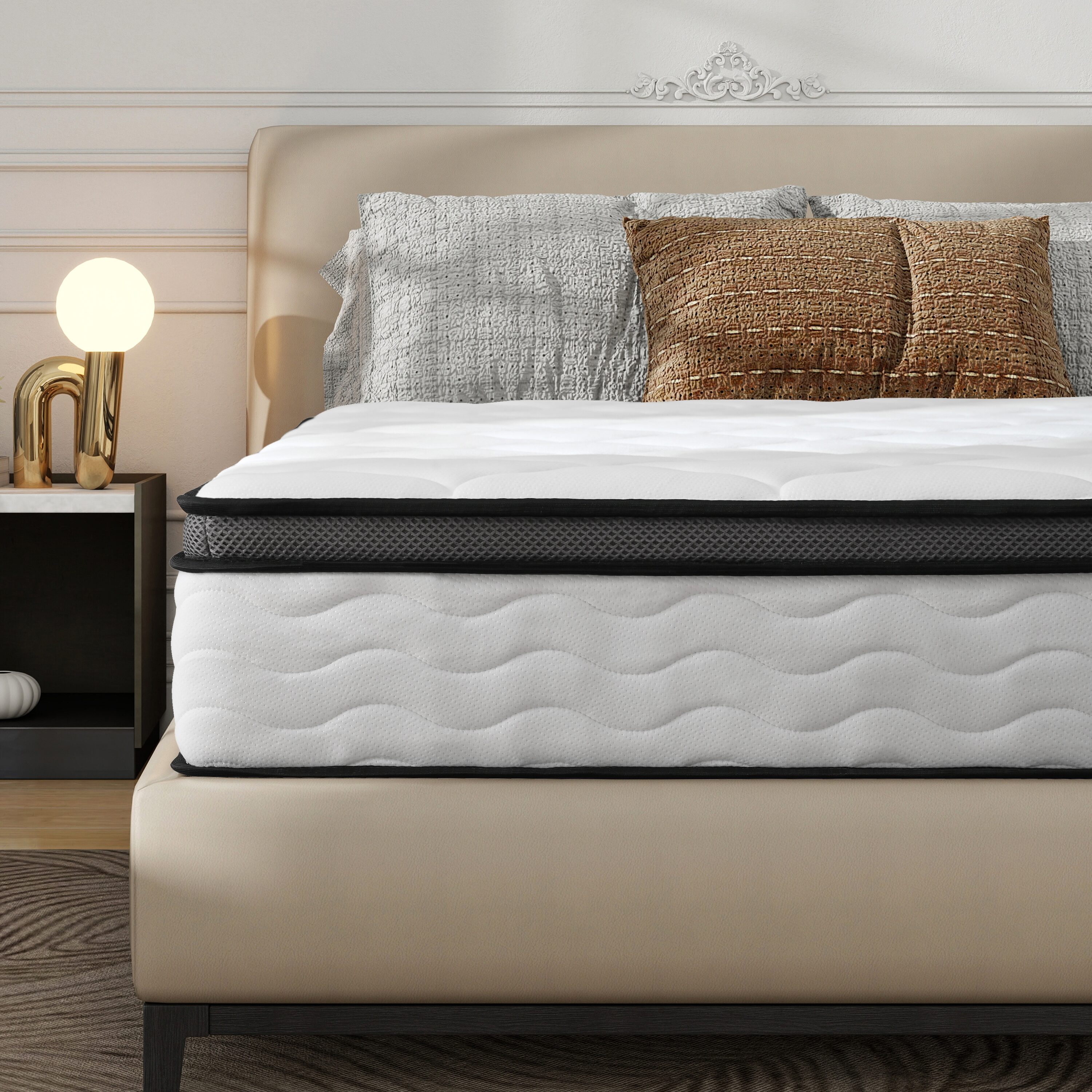 LOVMOR SF-WO-W3384P325066 Queen Mattress 10 Inch Queen Hybrid Mattress in a Box Innerspring Mattress Medium Firm