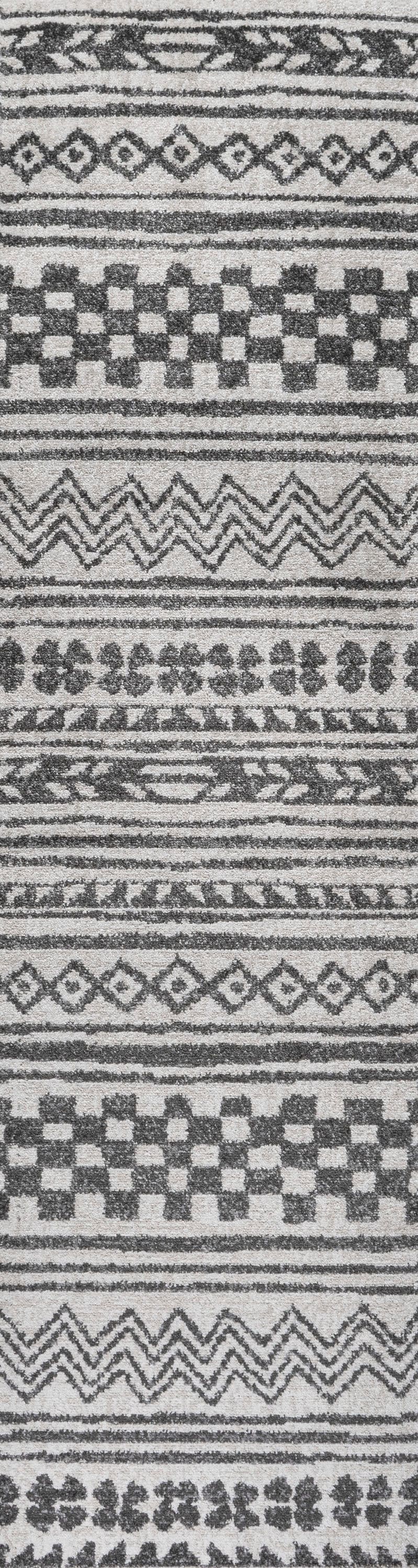 Gray and Ivory Geometric Stripe Runner Rug