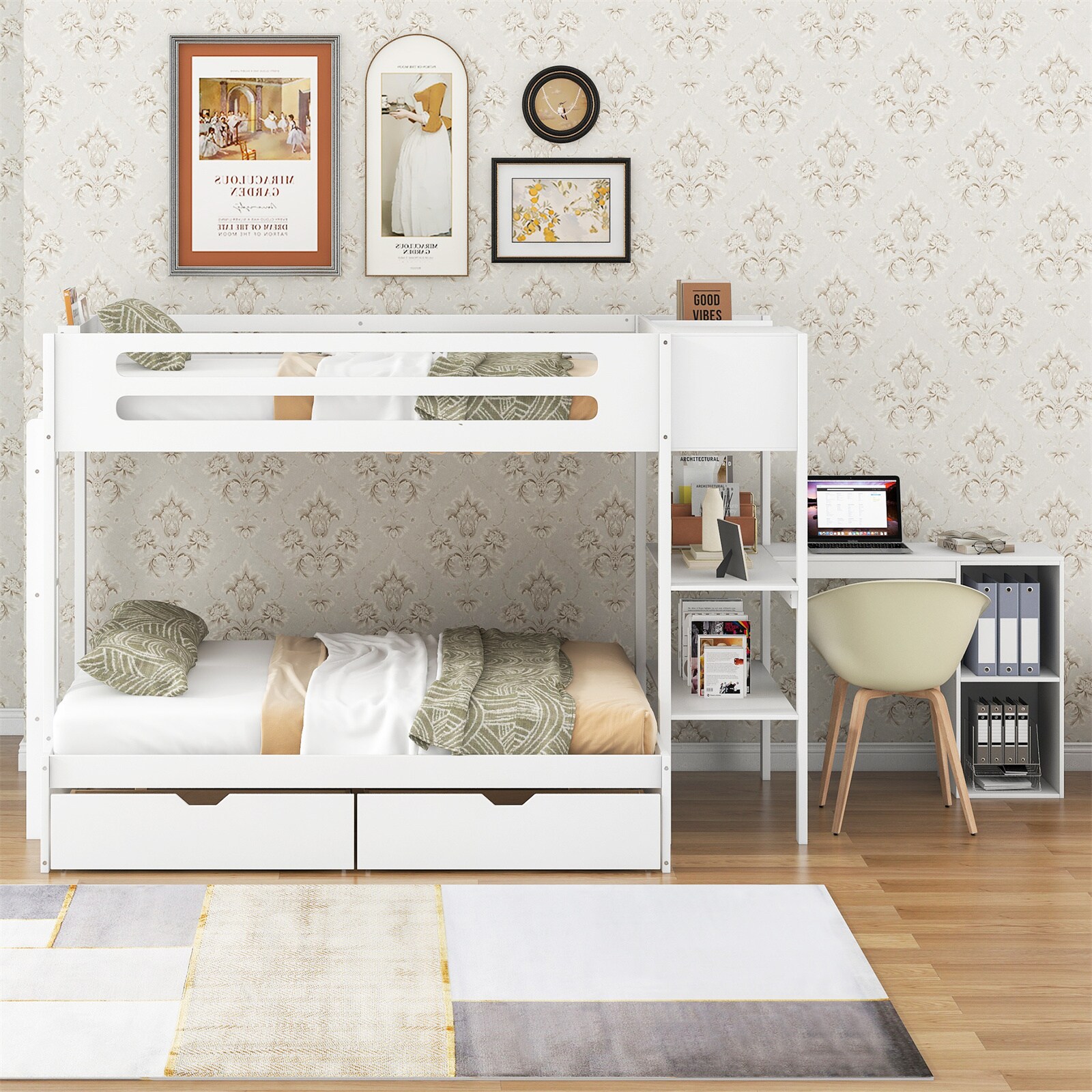 BESTCOSTY GX001LJW611AAK-ZY White Twin Wood Bed frame Bed with Storage