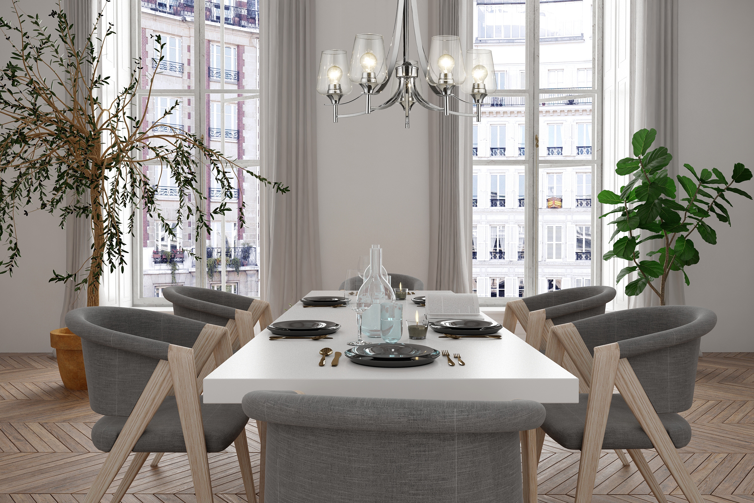 Joliet Chrome 5-Light Modern Steel Chandelier with Clear Glass Shades