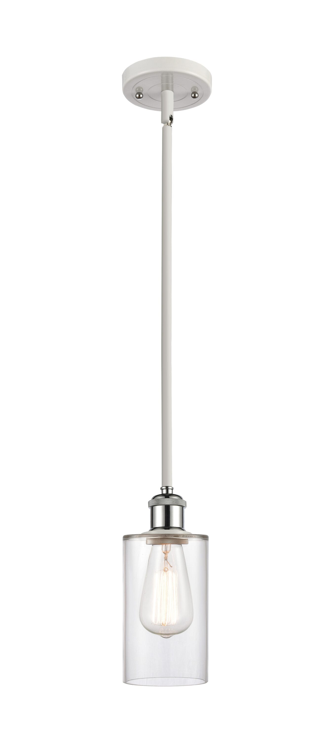 White and Polished Chrome Mini Pendant Light with Clear Glass Shade