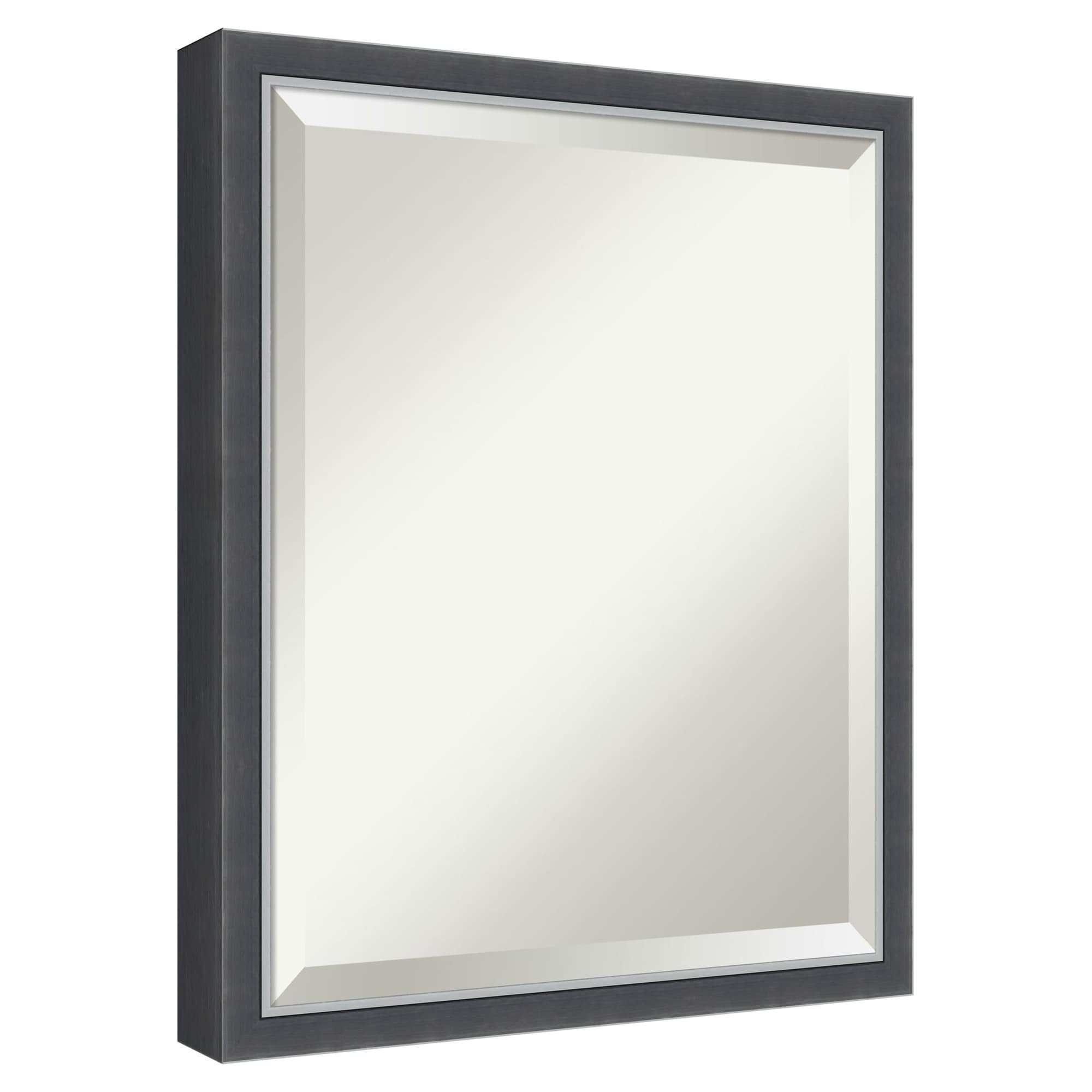 Amanti Art  Beveled Mirror Eva Black Silver Thin Framed Wood Bathroom Wall Mirror 21.75 x 17.75 in.