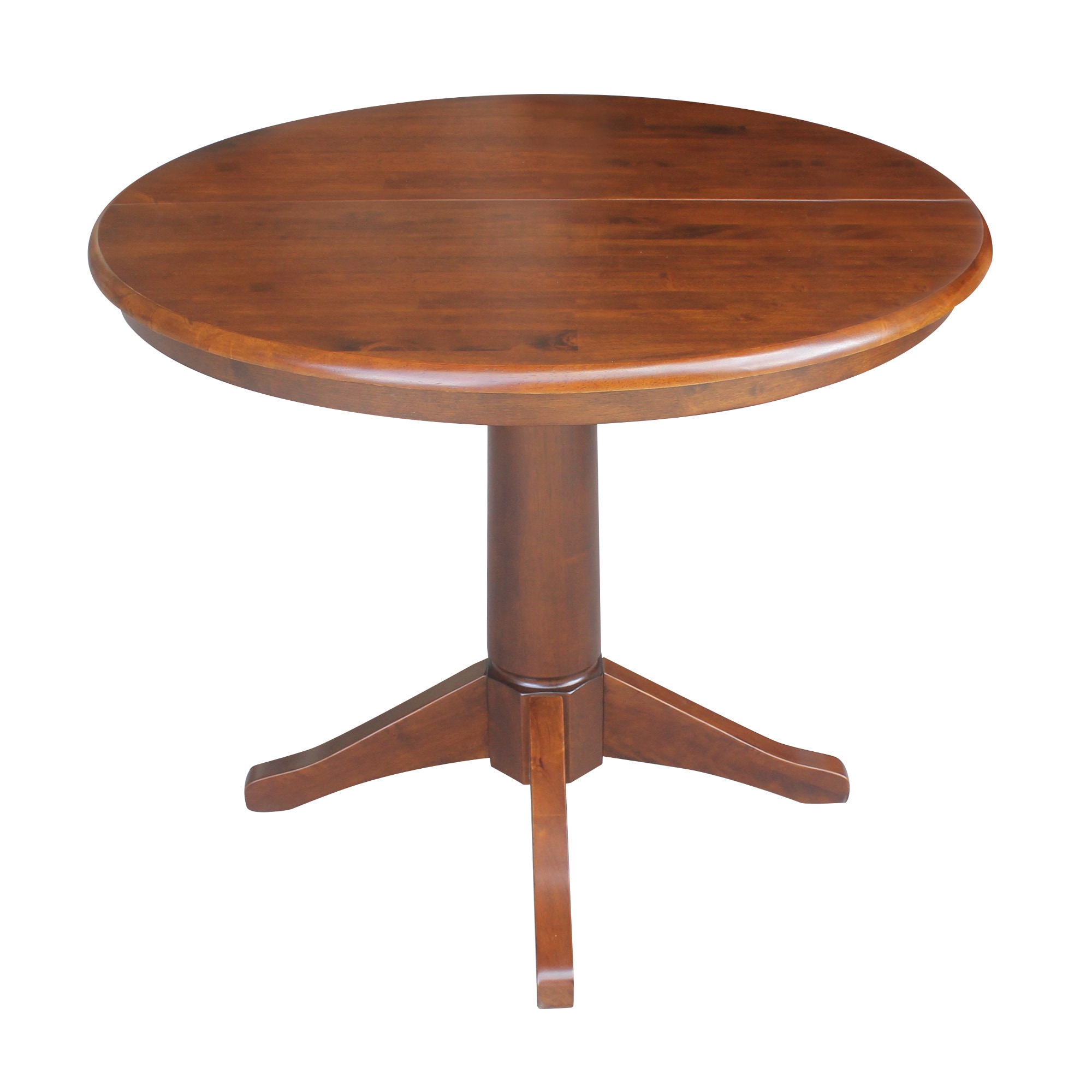Espresso Extendable Round Solid Wood Dining Table with Leaf