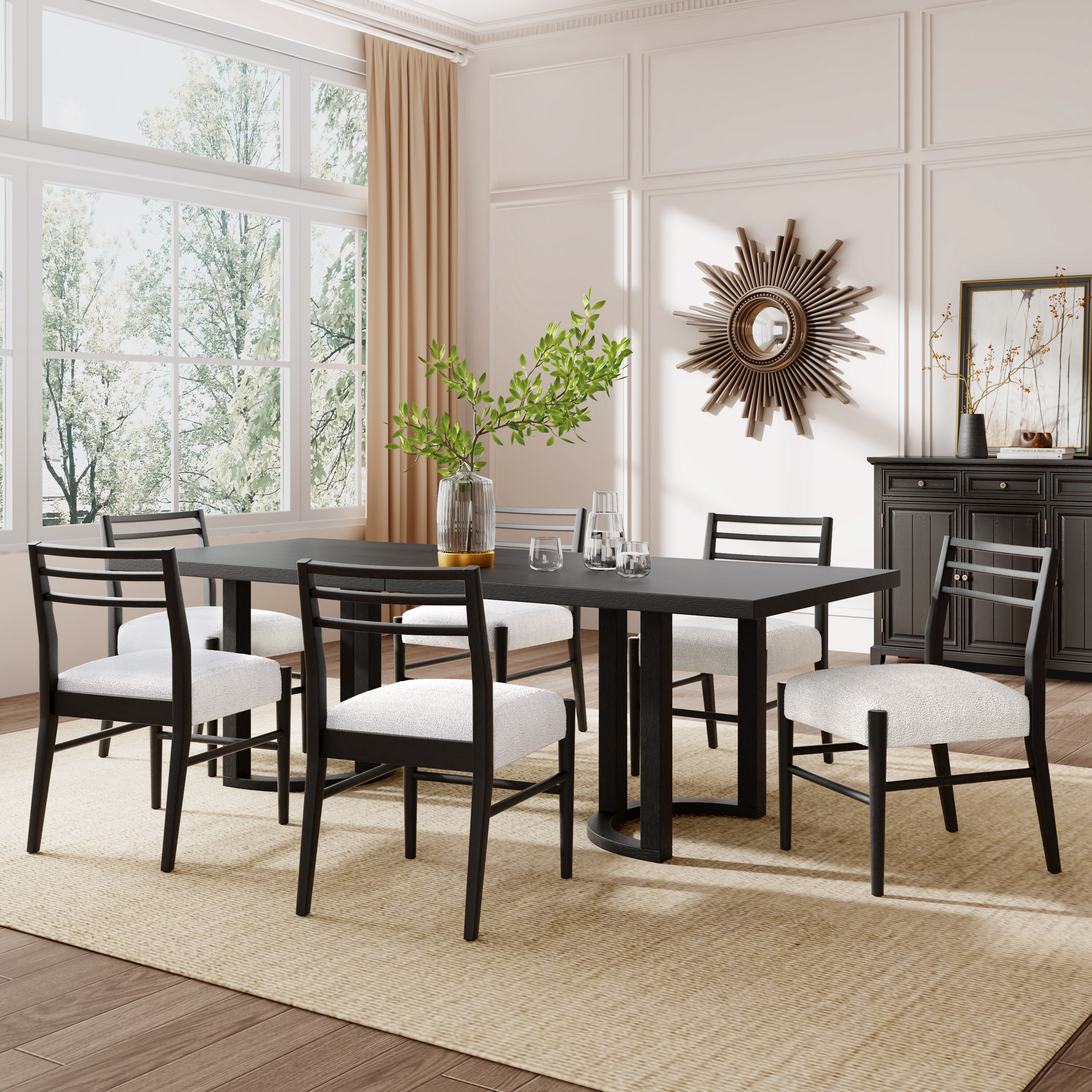 Christopher Knight Home - Farmhouse 7 Piece Rubber Wood Dining Set with Upholstered Ladder Backre...