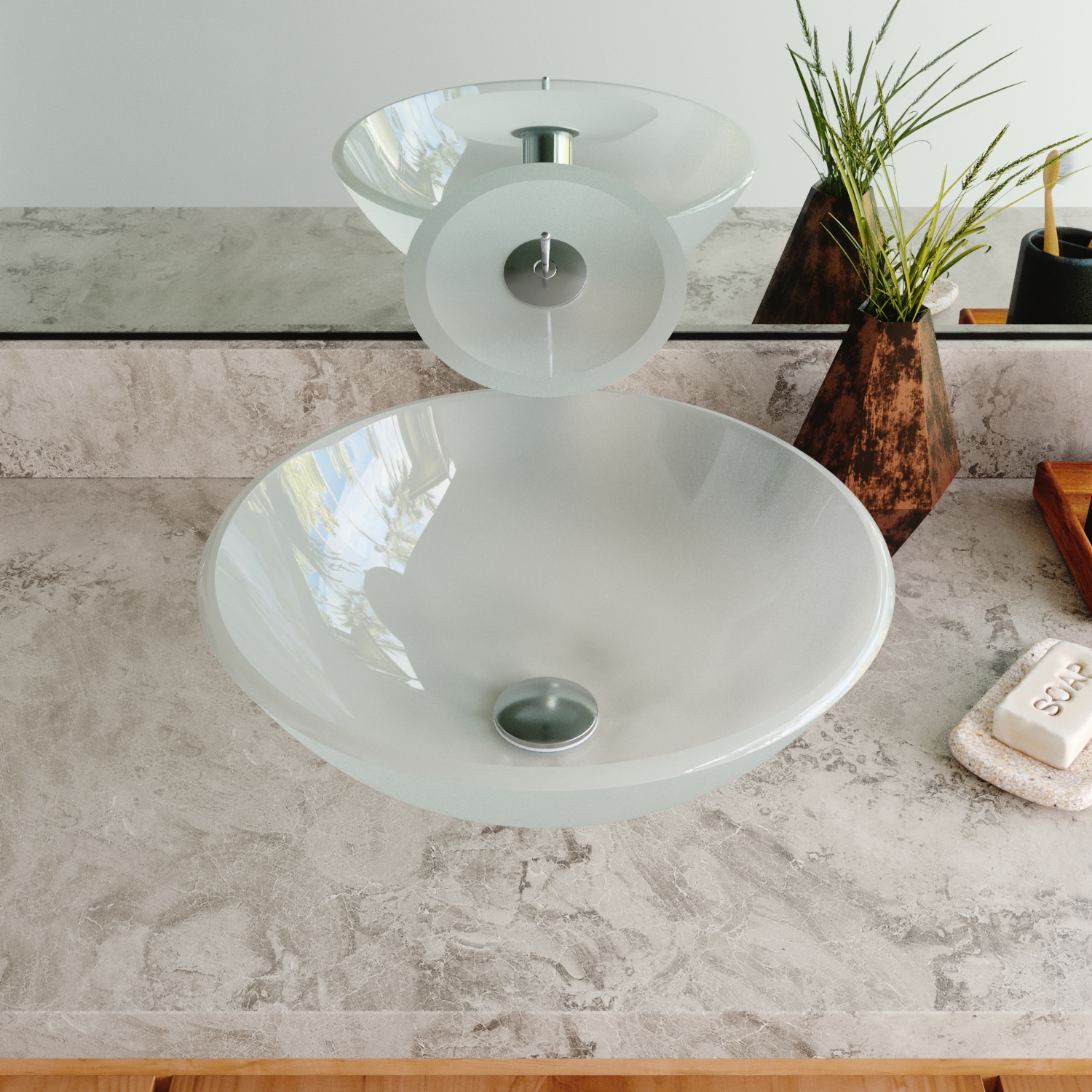 Frosted White Glass Circular Vessel Bathroom Sink