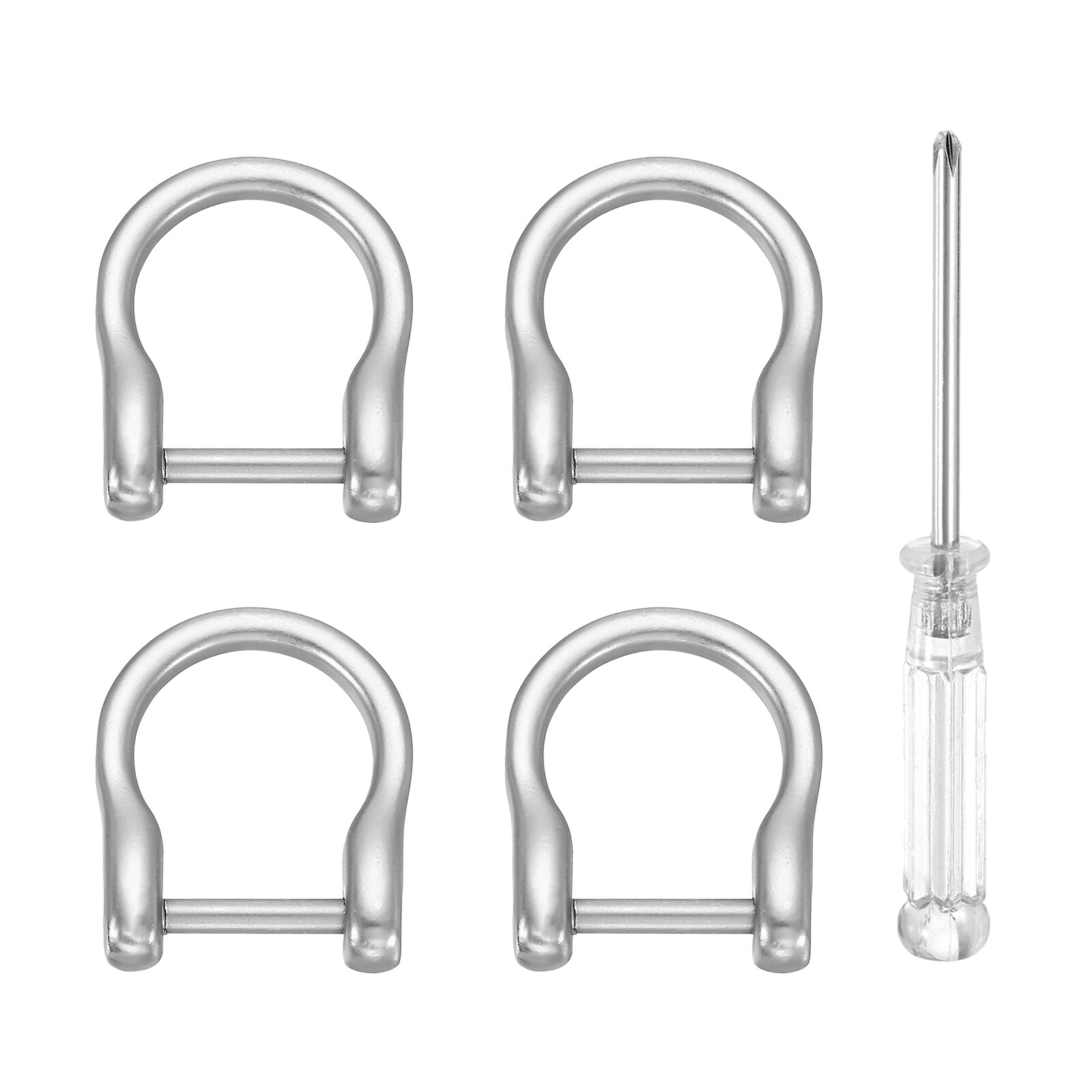 Harfington 4pcs D-Rings Screw in Shackle 5/9inch Metal Horseshoe U Shape Semicircle D Ring Purse Key Holder with Screwdriver for DIY Leather Craft Keychain Collar Accessories Matte Silver