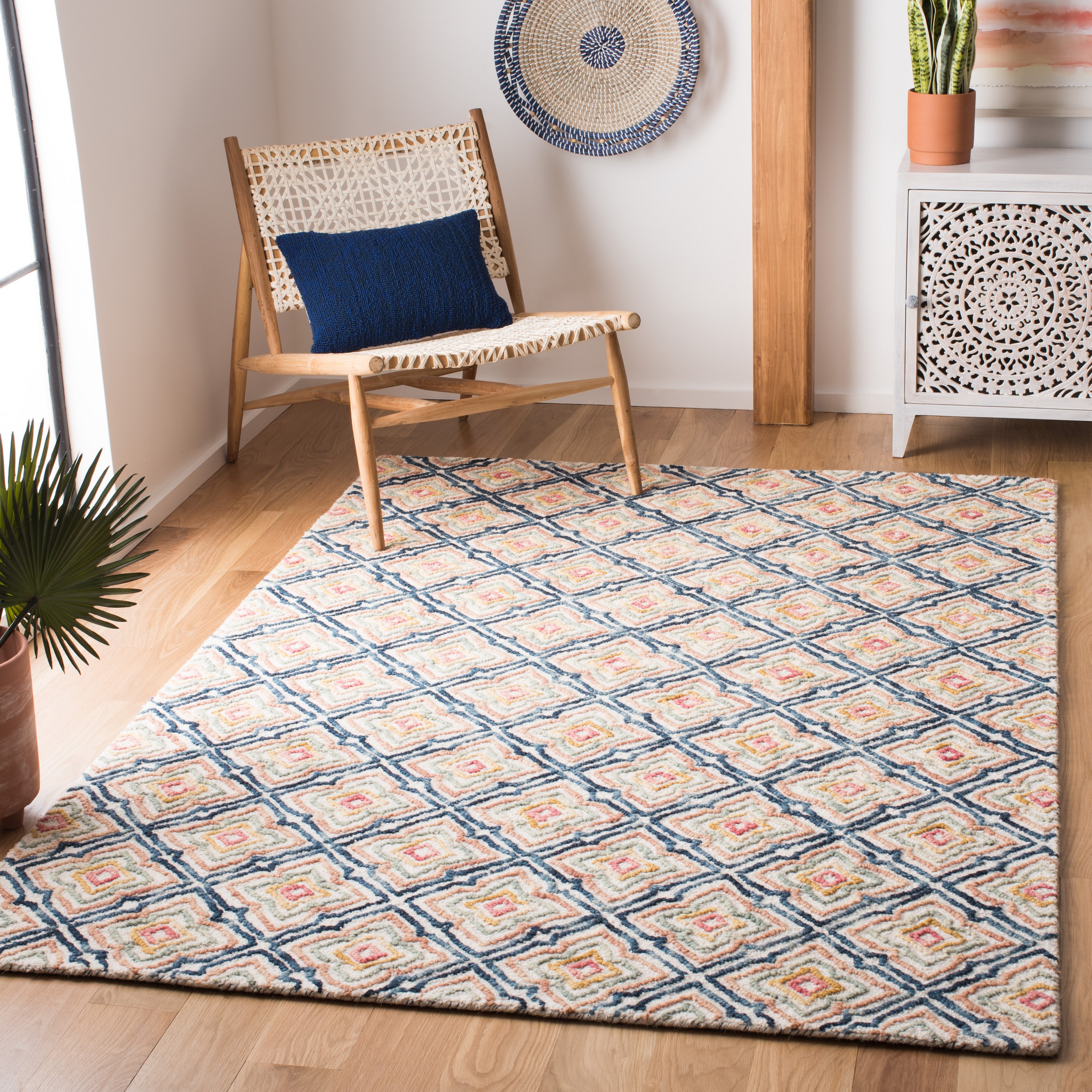 Safavieh TRC512A-3 Trace Aafkea 3 x 5 (ft) Tufted Wool Ivory/Navy Rectangular Indoor Trellis Bohemian/Eclectic Throw rug