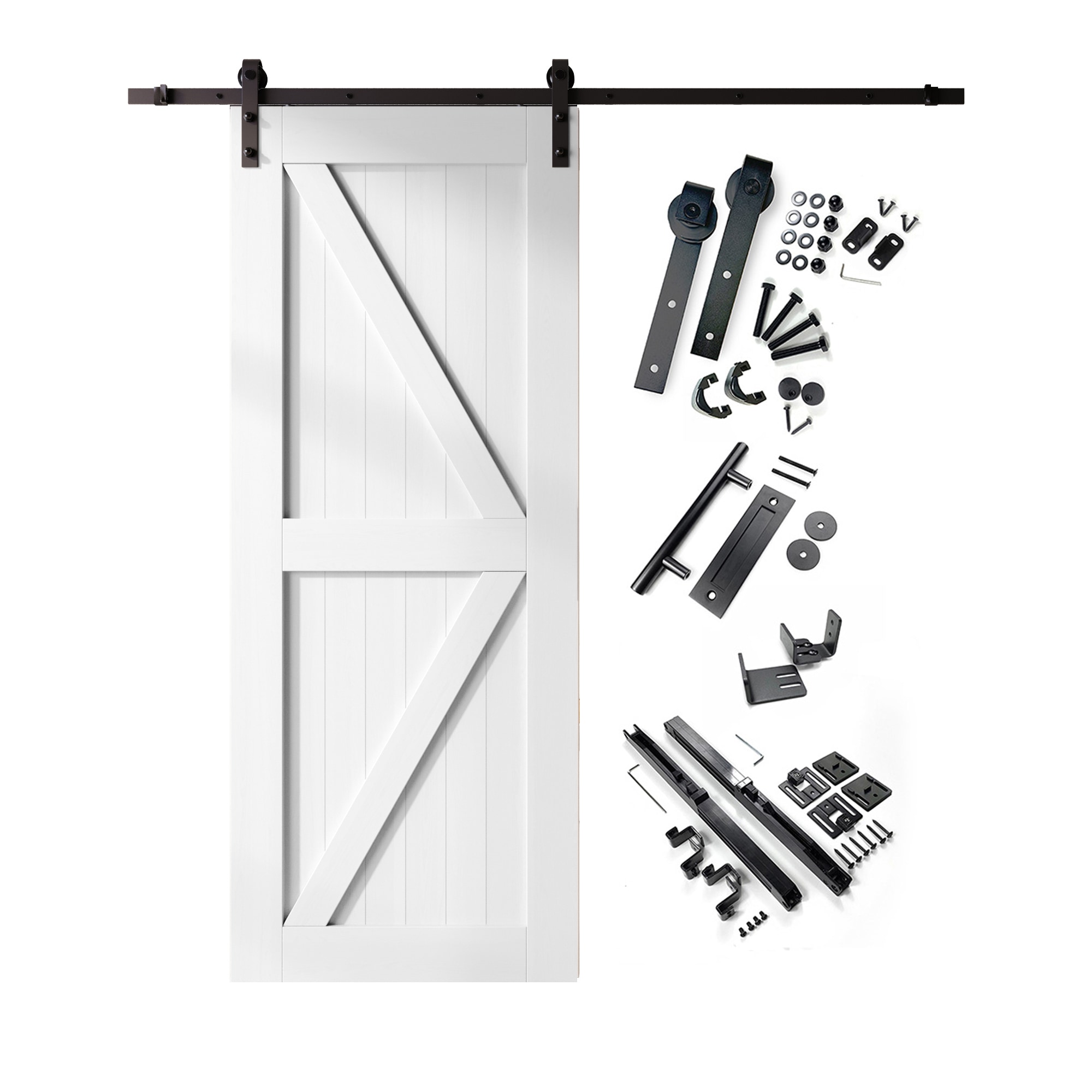 HOMACER YT1TGH079C-3884-K-WH 38-in x 84-in White Prefinished K-frame Pine Wood Solid core Single Barn Door (Hardware Included)