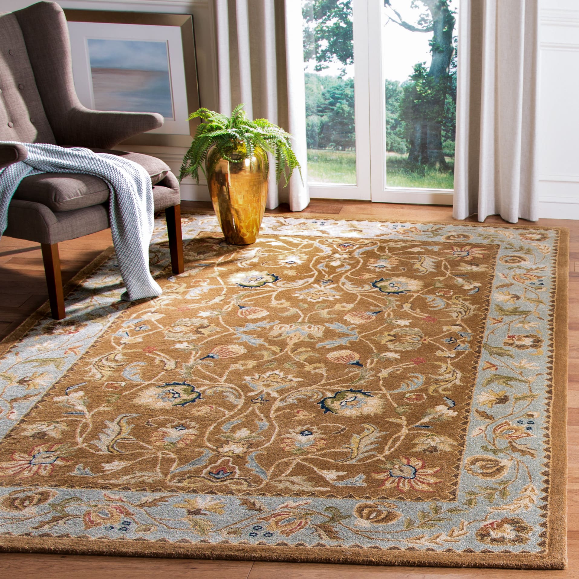  Brg161 Brown/Blue Traditional 5ft x 8ft Medium Rectangle Rug