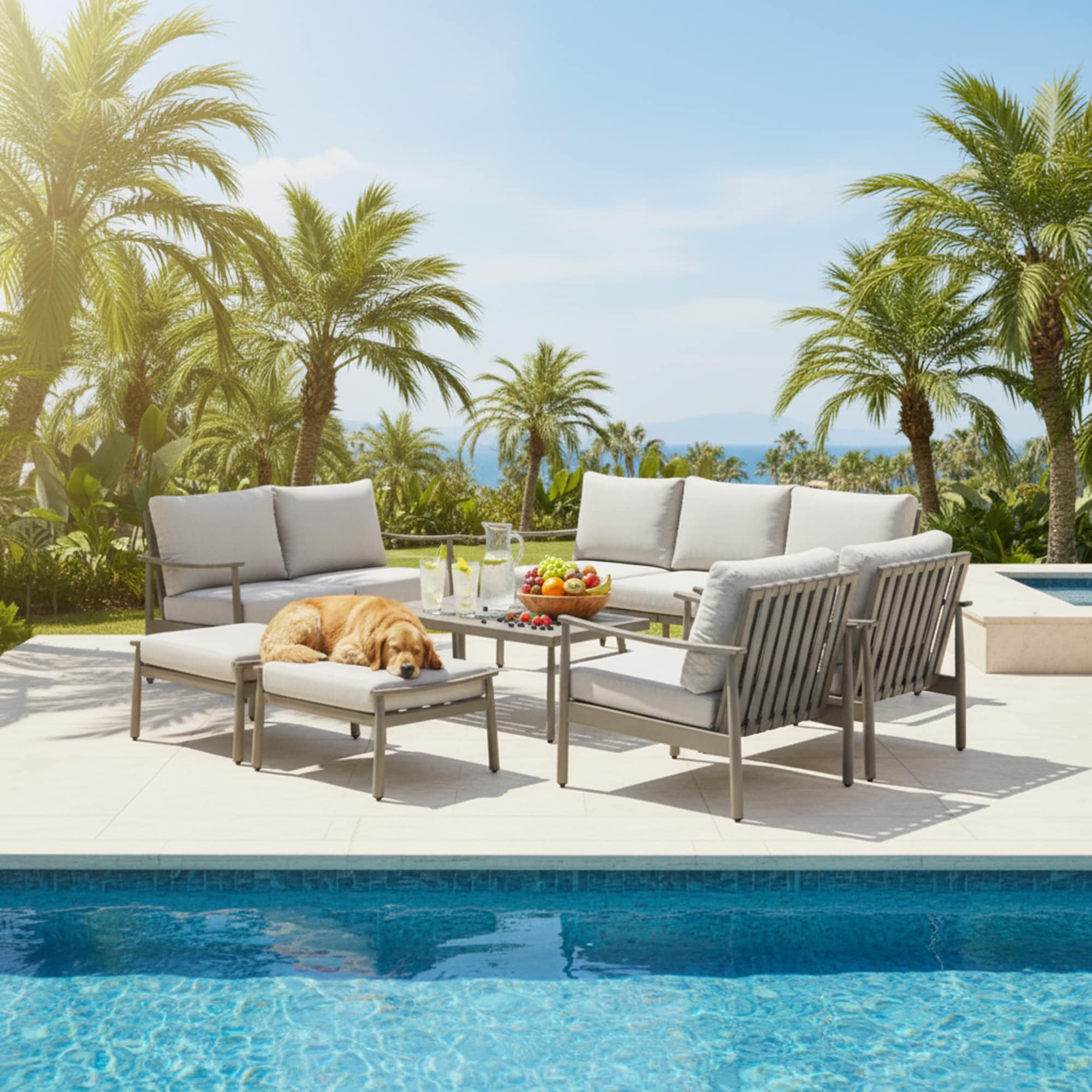 Mondawe MO-JW104213P 7 -Piece ALuminum Patio Sofa Conversation Set with Gray Cushions