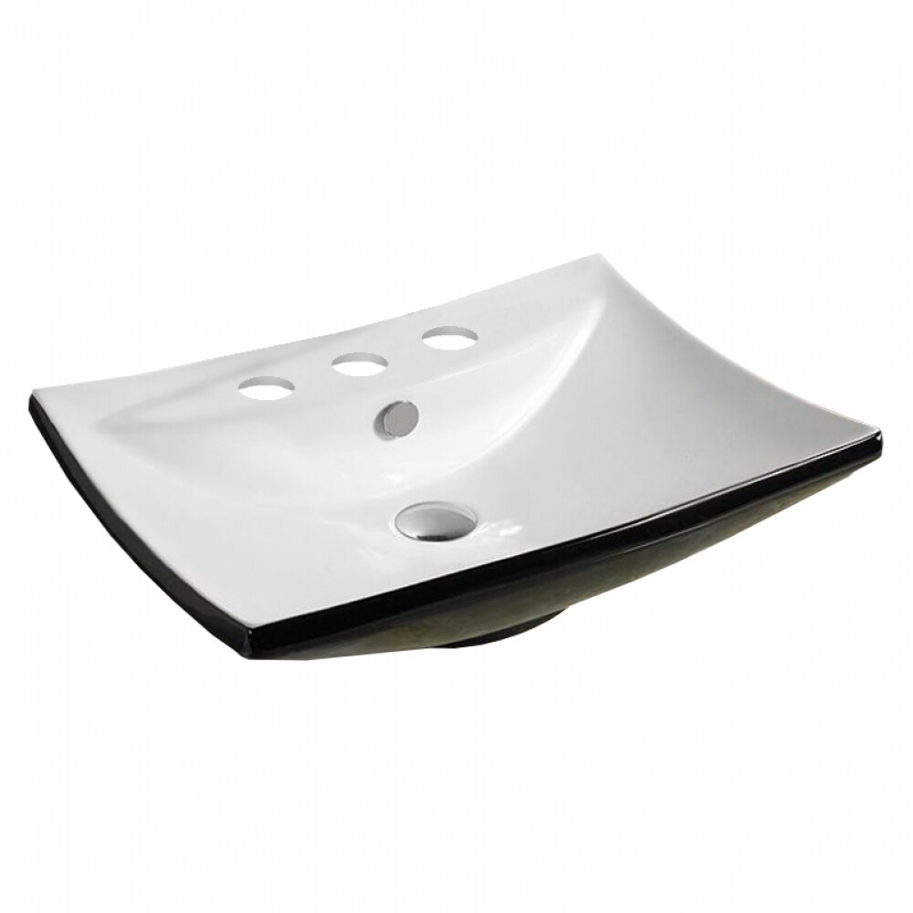 American Imaginations AI-28497 Black-white Ceramic Vessel Rectangular Transitional Bathroom Sink with Overflow Drain (17.9-in x 23.8-in)