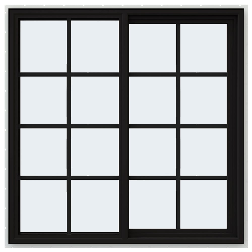 JELD-WEN LOWOLJW234900135 FiniShield V-4500 47-1/2-in x 47-1/2-in Black Exterior White Interior Right-Handed Vinyl Sliding Window Annealed Glass with Grids (Full Screen Included)