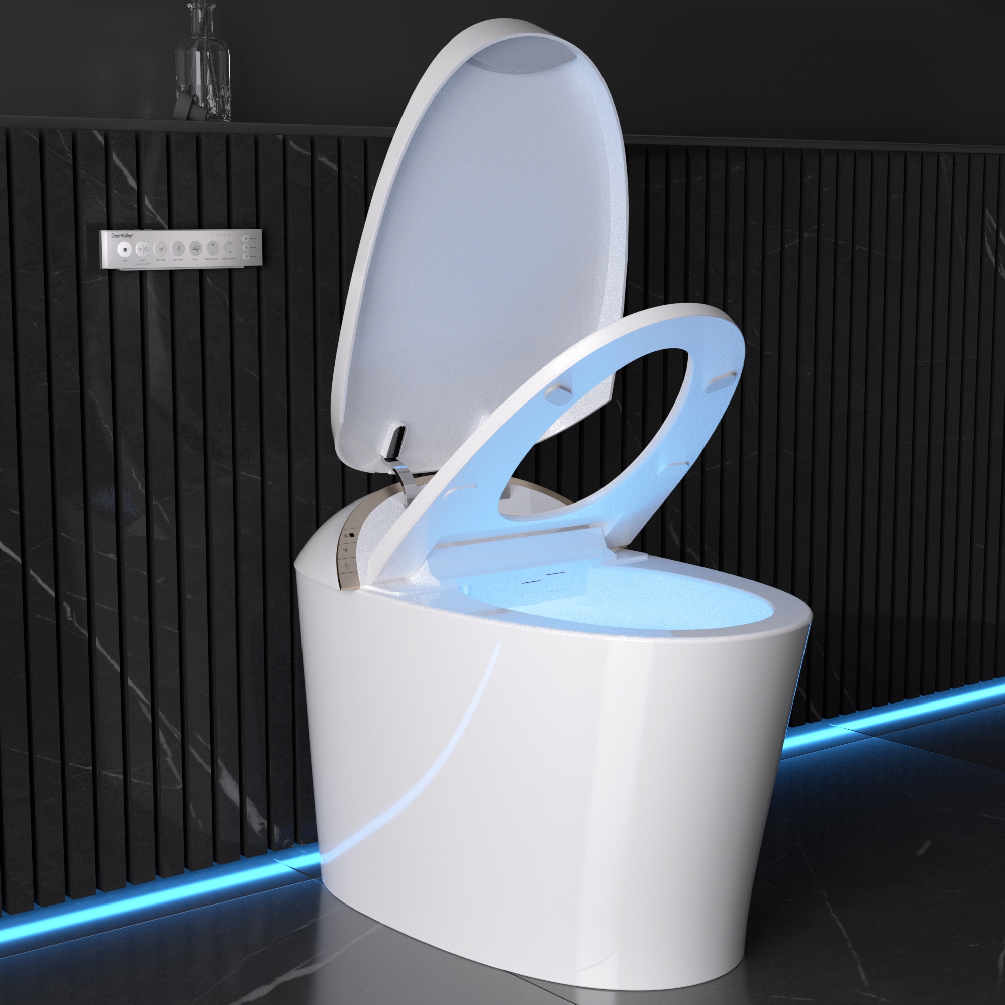 DeerValley DV-1S0160-V3 Vertex White Touchless Flush Elongated Standard height Smart Soft Close 1-piece Bidet 12-in Rough-In 1.4 GPF