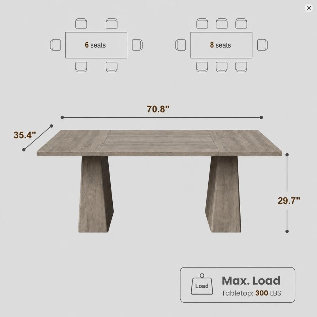 IdealHouse Modern Rectangular Wooden Dining Table - 71 Inch - Seats 6 ...