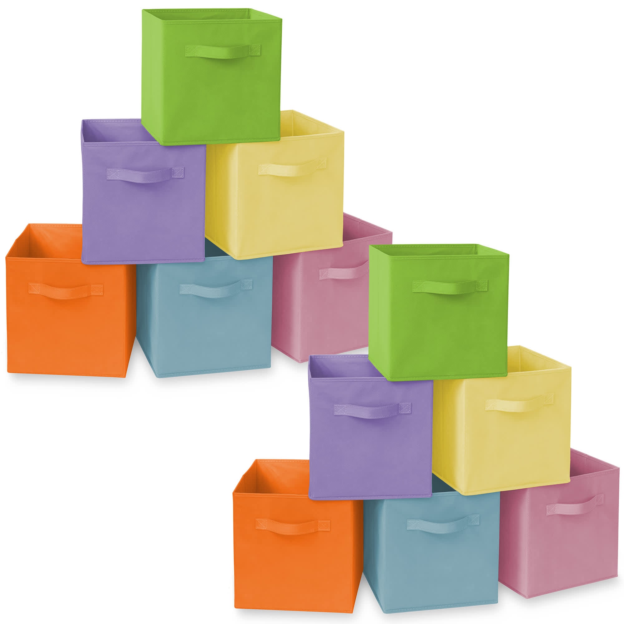 Casafield 6CC-M001-2. (Set of 12) Collapsible Fabric Cubes - 11-in Storage Bins - Multicolor