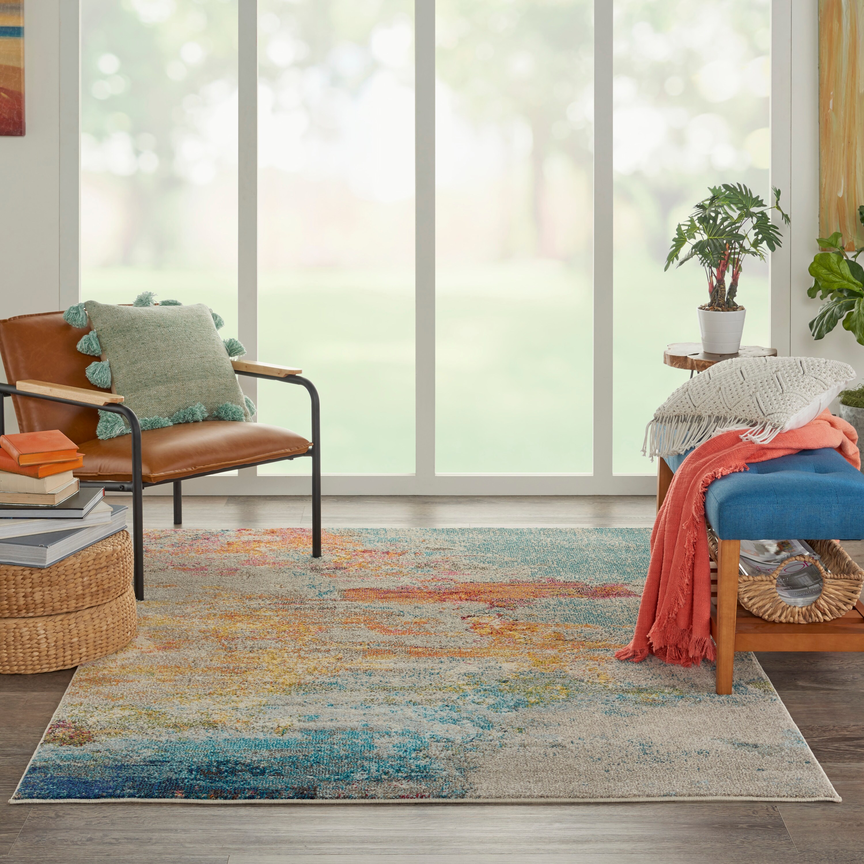 Nourison 99446338174 Celestial 5 x 8 (ft) Polypropylene Sealife Rectangular Indoor Abstract Bohemian/Eclectic Area rug