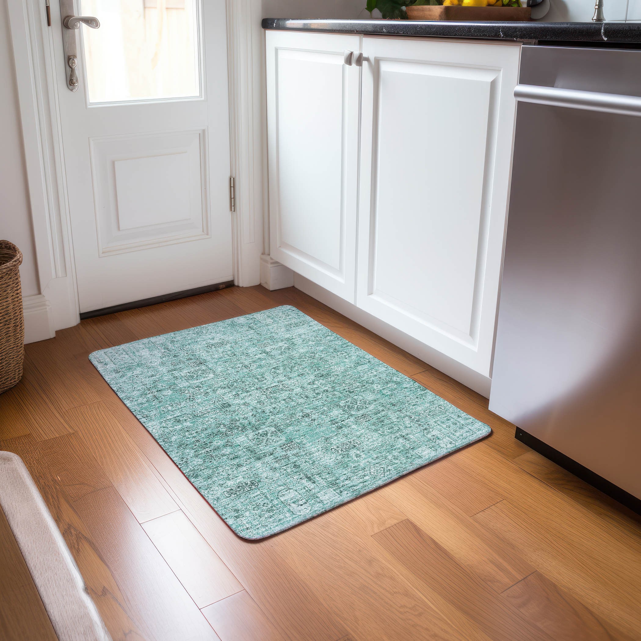 Teal Flat Woven Reversible Synthetic Indoor Outdoor Rug