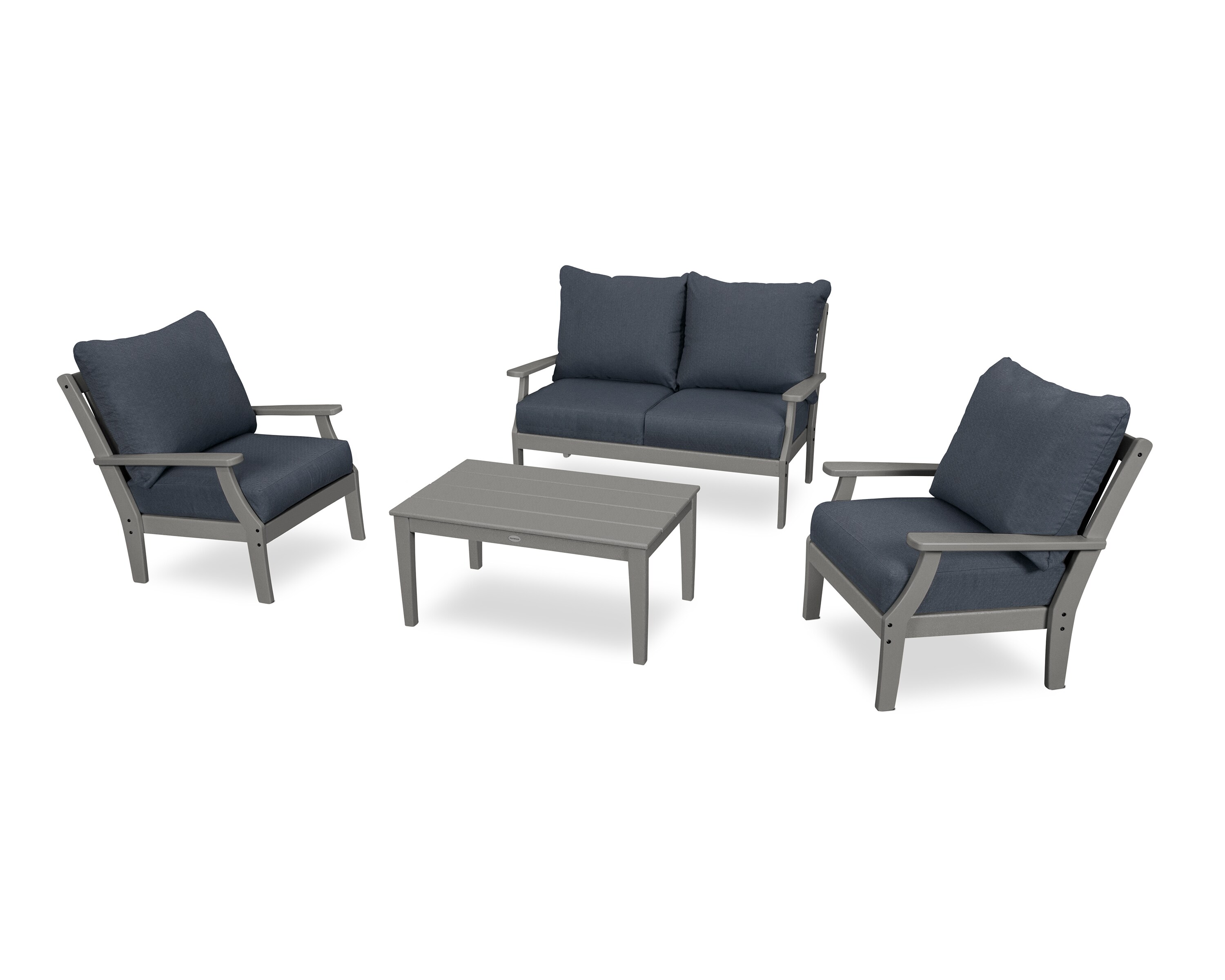 POLYWOOD PWS485-2 Braxton 4-Piece Patio Conversation Set with Blue Sunbrella Cushions