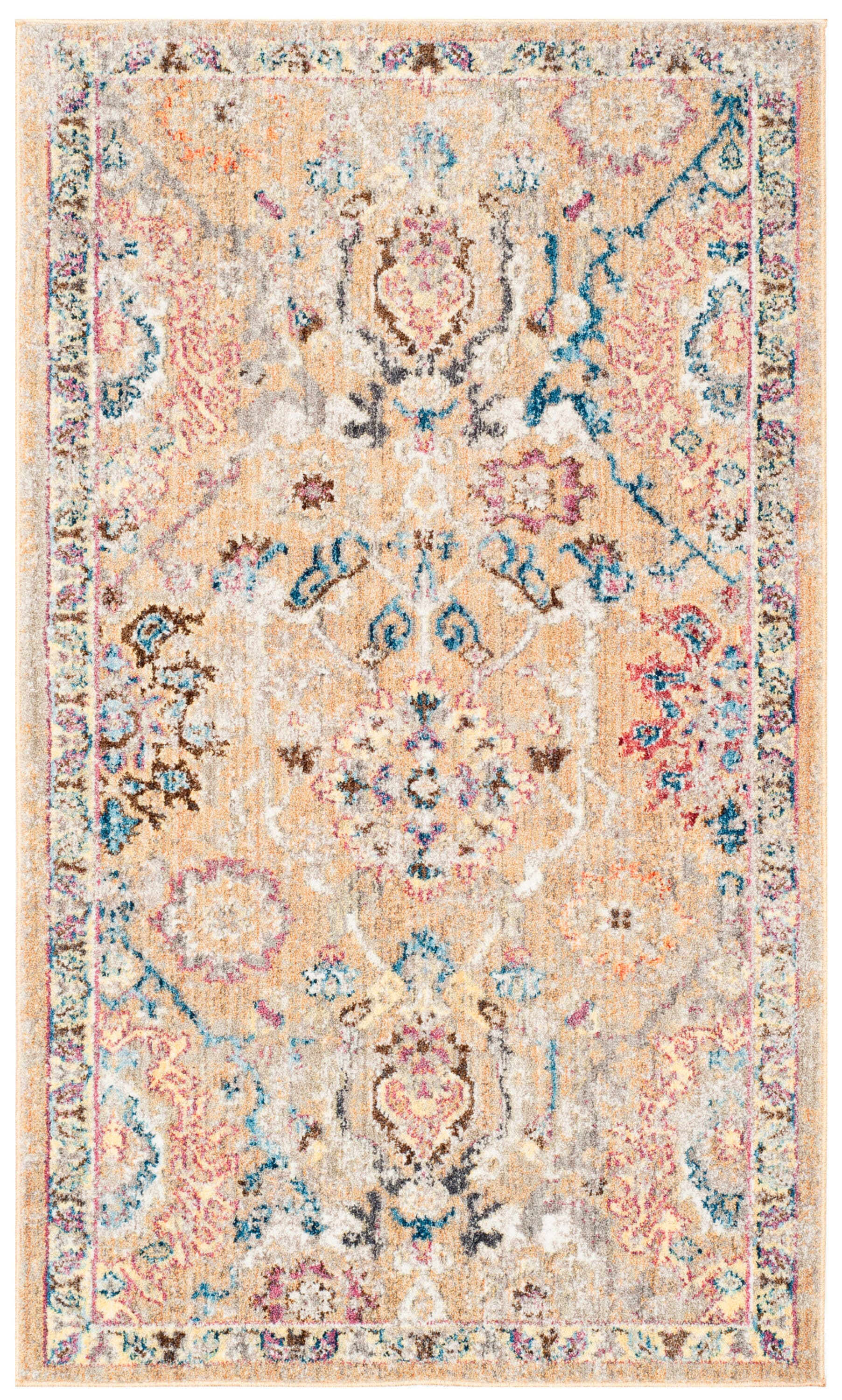 Camel and Blue Rectangular Synthetic Area Rug, 3' x 5'