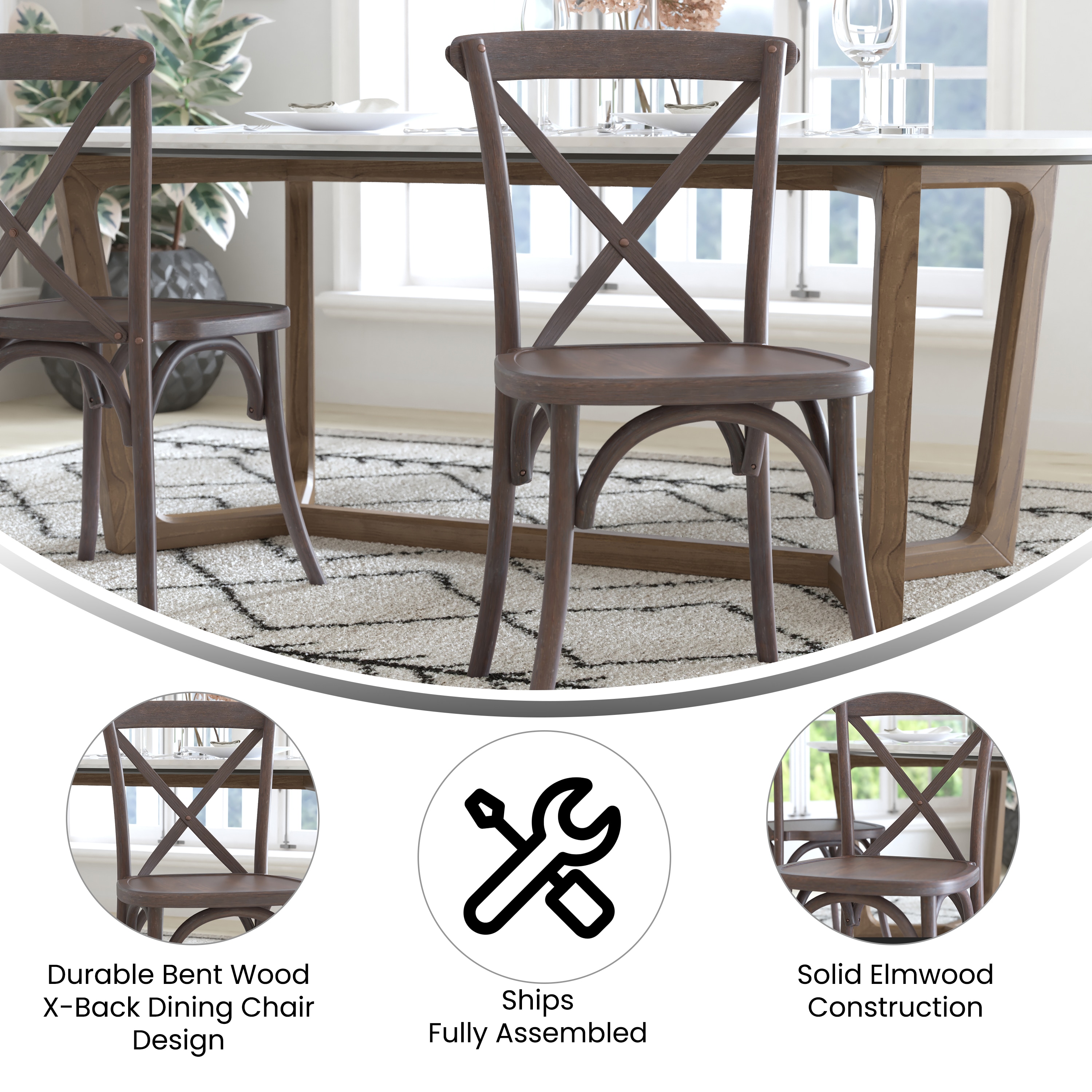 Elegant Elmwood Dark Driftwood X-Back Dining Chair