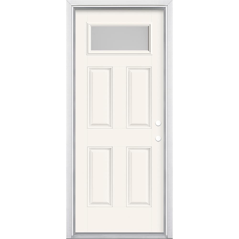 Masonite 629509 32-in x 80-in x 4-9/16-in Fiberglass 1/4 lite Left-hand inswing Arctic White Painted Prehung Front Door with Brickmould Insulating core