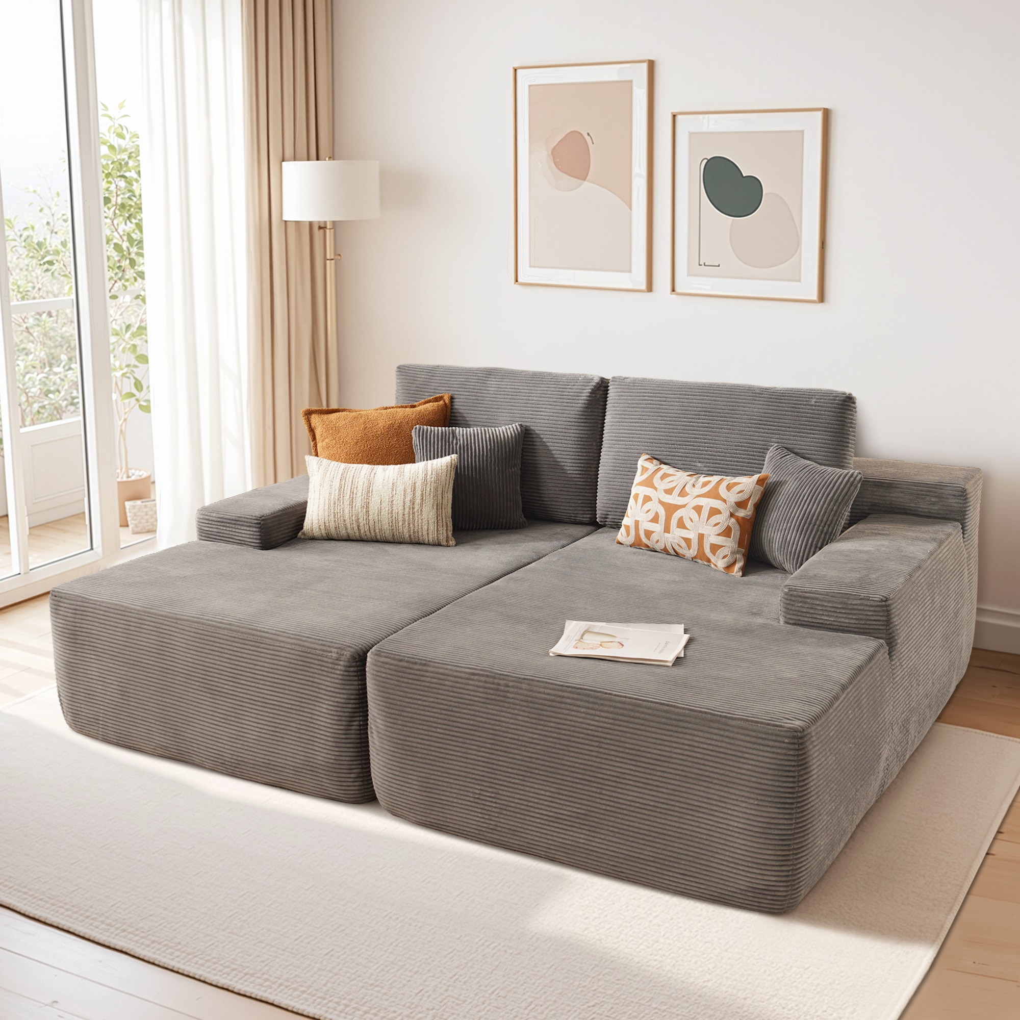 Pouuin SAS900 81.1-in Modern Gray Corduroy Sectional